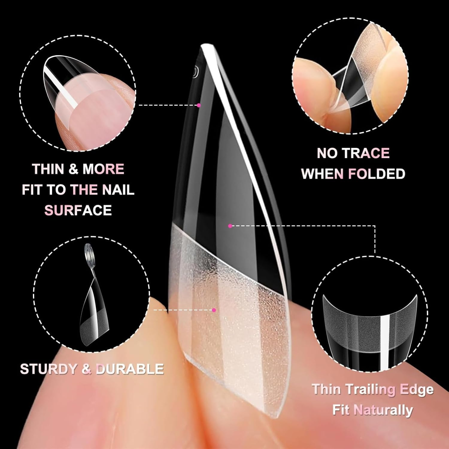 AYAITEE 600Pcs Short Almond Nail Tips, Half Cover Clear Fake Nails, 12 Sizes Pre-Shaped Soft Gel Artificial Nail Extensions for Home DIY & Salon Use