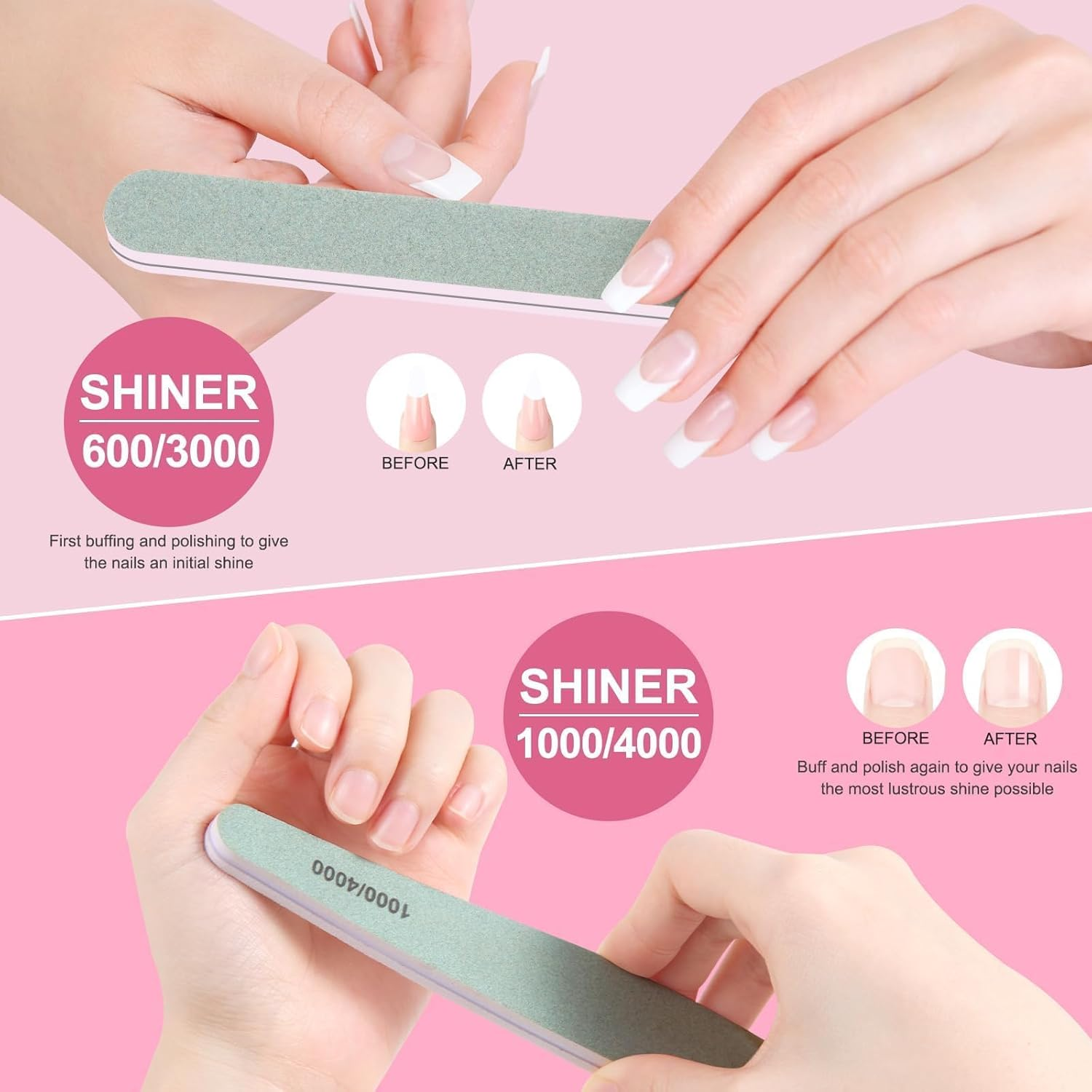 YBVABE Nail File and Buffer, 7Pack Emery Boards Nail File Set Professional Nail Buffer File Block Nail Buffer Washable Double Sided for Acrylic/Natural/Gel Nails (100/180 /150/220/240/280/1000/4000 Grit) image number 2