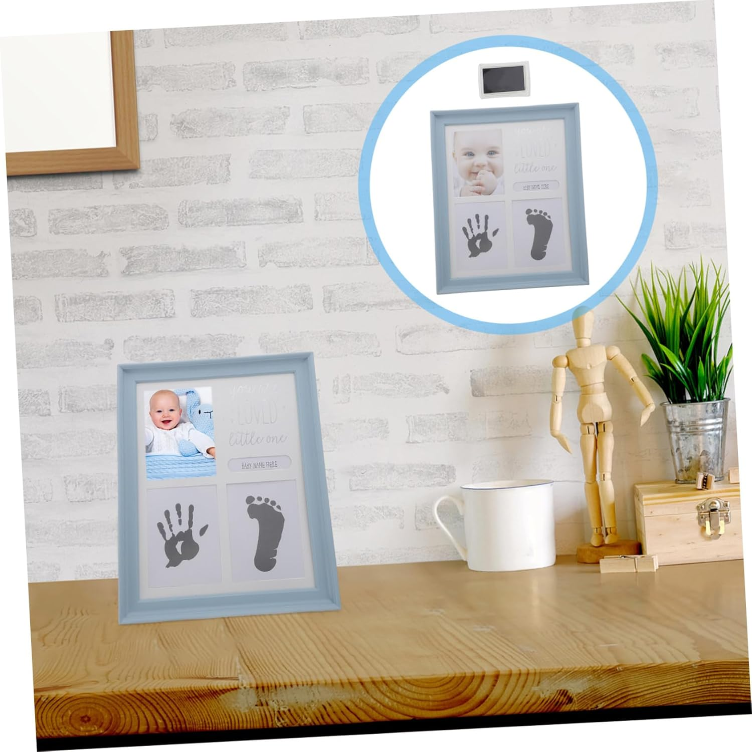 Kisangel Baby Hand and Footprint Inkpad Kit Photo Frame Newborn Keepsake Frame Artistic Display Plastic