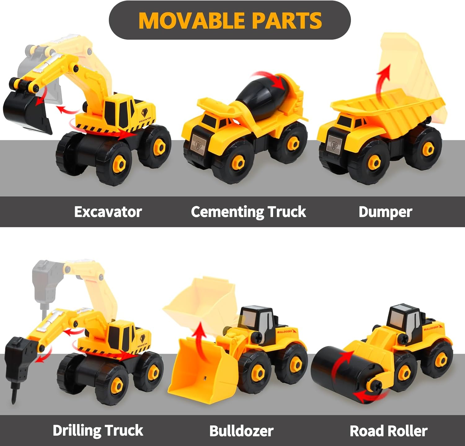 Building & Construction Toys for 3 4 5 Year Old Boys Toy, Kids Take Apart Toy Cars with Excavator Tractor Truck Electric Drill Tool, Educational Stem Toys for Kids Ages 3-5 5-8, Birthday Gifts