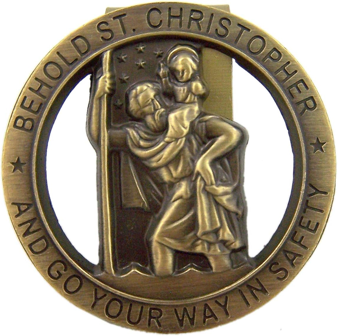 HIR round Saint St Christopher Go Your Way in Saftey Proctection Visor Clip, 1 3/8 Inch (Dia)