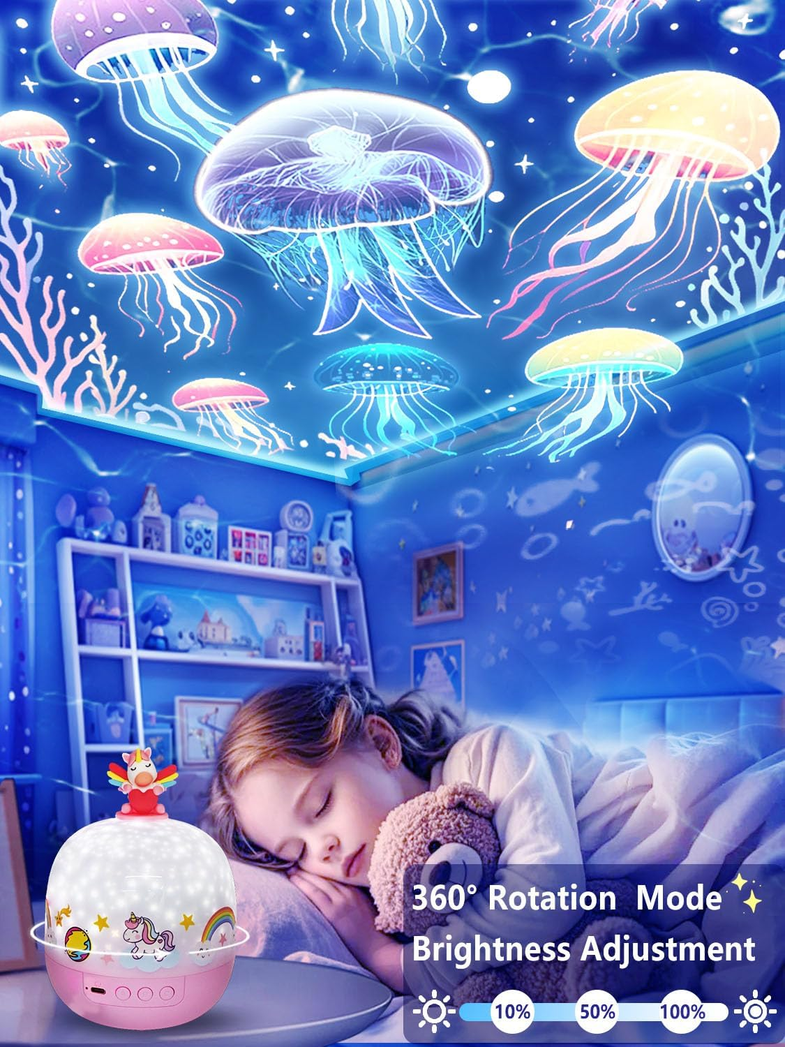 21 Set of Films, Ceiling Kids Light, Unicorn Star Night Light Projector for Kids Room, Night Light Projector for Girls Bedroom Decor, 360&deg; Rotating, Birthday, Christmas, Gifts image number 2