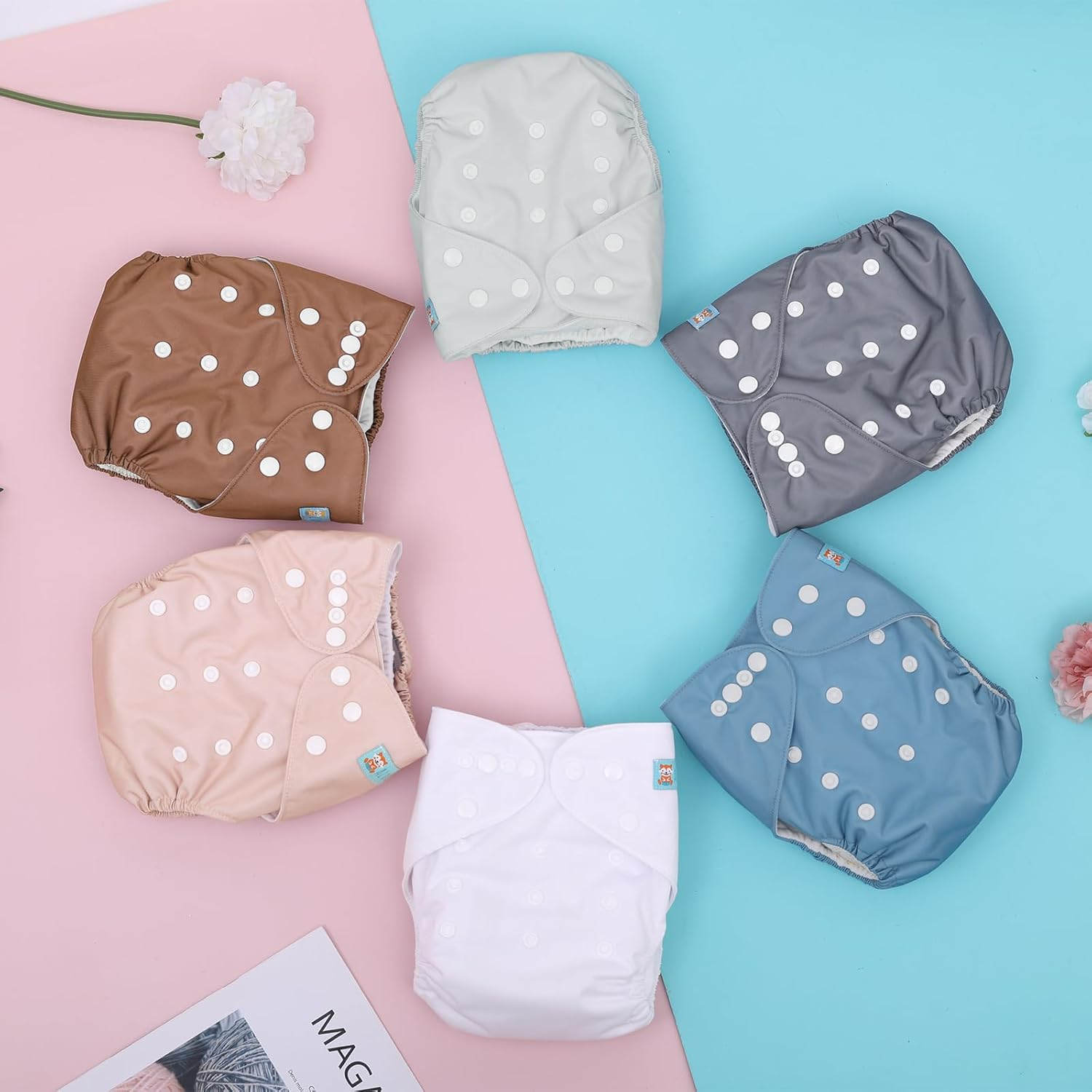 ALVABABY Baby Cloth Diaper 6 Pack with 12 Inserts One Size Cloth Diaper Covers Adjustable Washable Reusable for Baby Girls and Boys 6BM110-AU image number 3