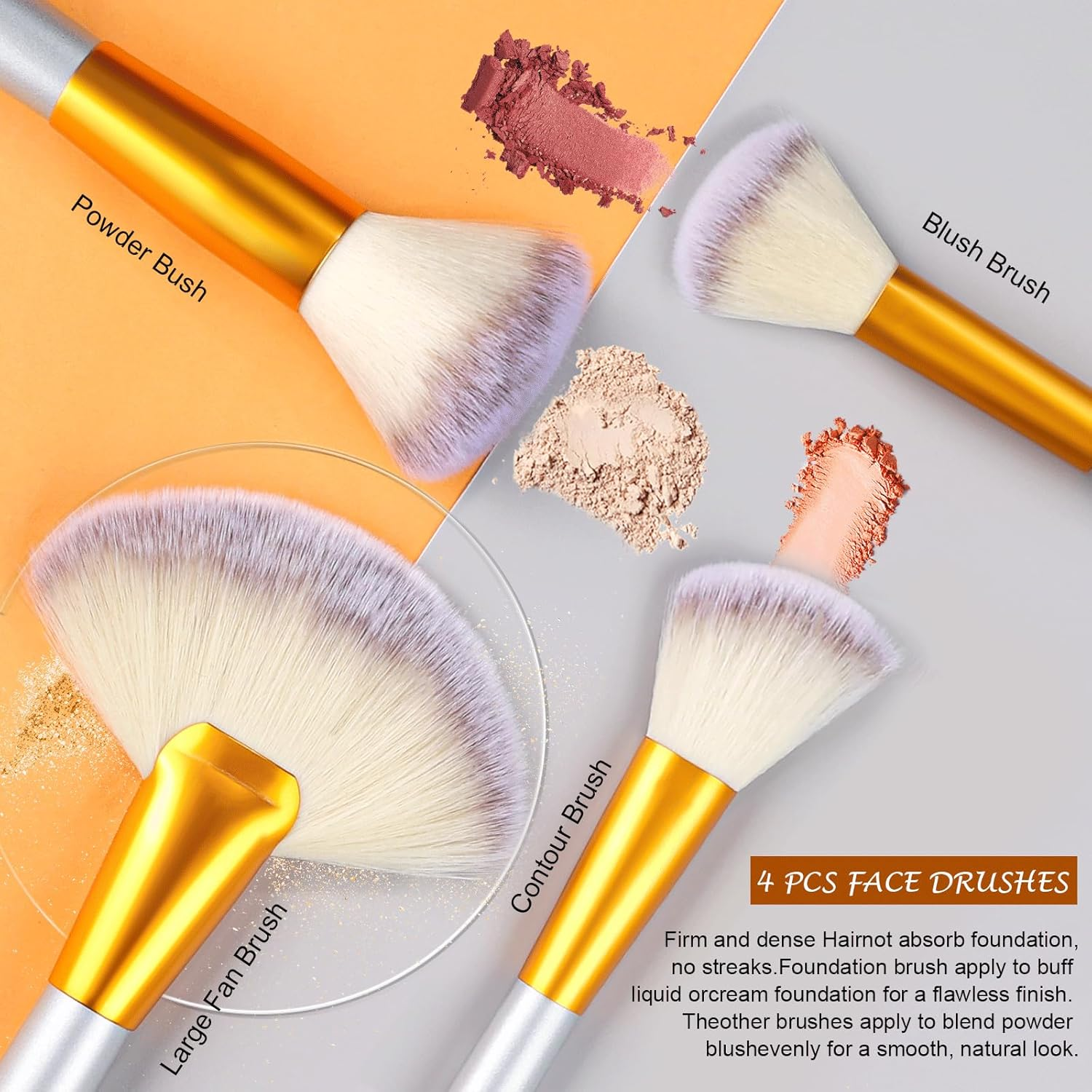 VANDER Make up Brushes, LIFE 24Pcs Premium Cosmetic Makeup Brush Set for Foundation Blending Blush Concealer Eye Shadow, Cruelty-Free Synthetic Fiber Bristles, Travel Makeup Bag Included, Champagne image number 5