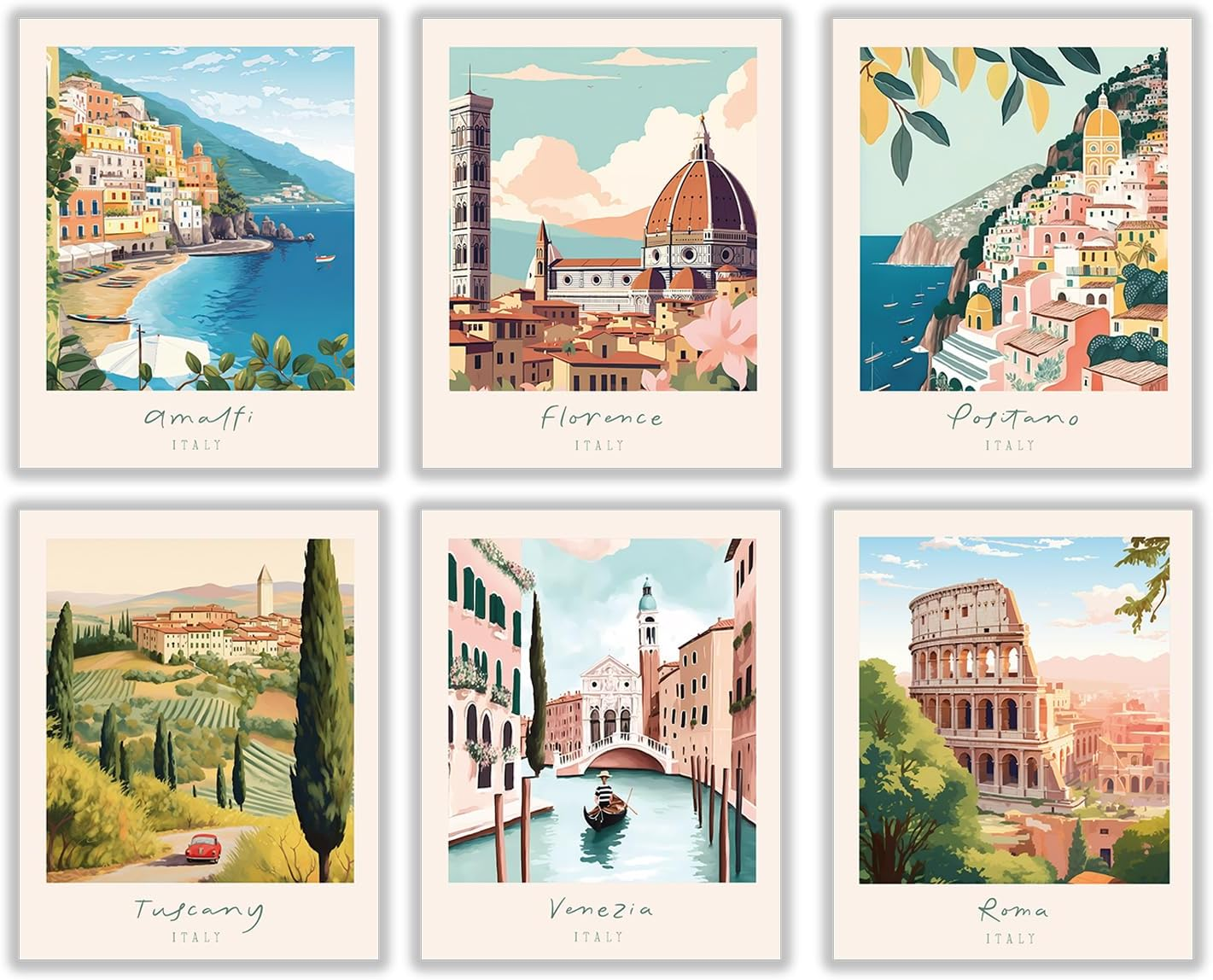 FEOFTIE Vintage Travel Posters Italy Amalfi Coast Wall Art Retro Posters Set of 6 Italian City Wall Art Landscape Poster Beach Painting Venice Rome Wall Art for Bathroom 8X10 Inch Unframed image number 2