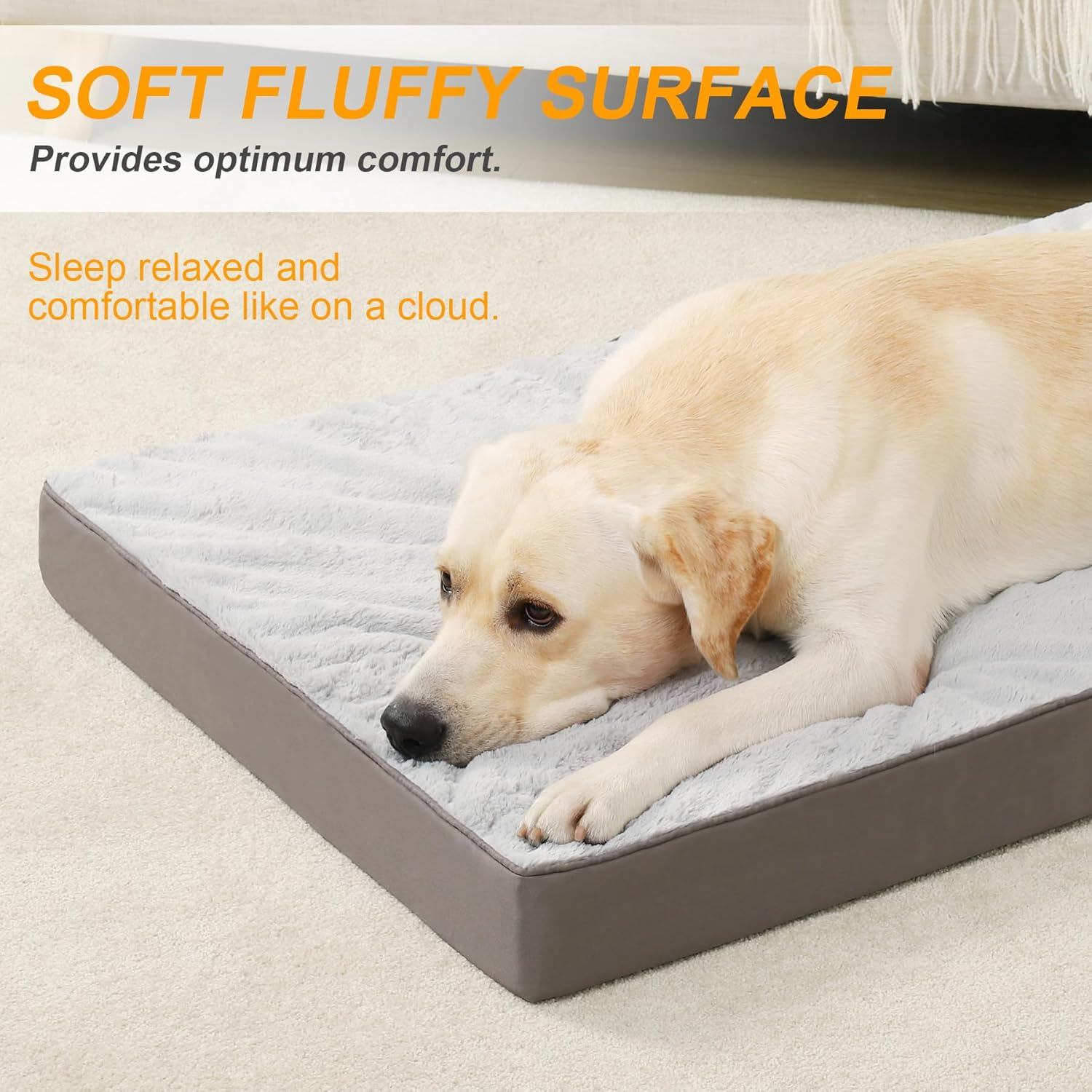 KSIIA Orthopedic Crate Bed - Plush Washable Dog Bed with Egg Crate Foam and Removable Cover, 35 X 22 Inch, Gray image number 2