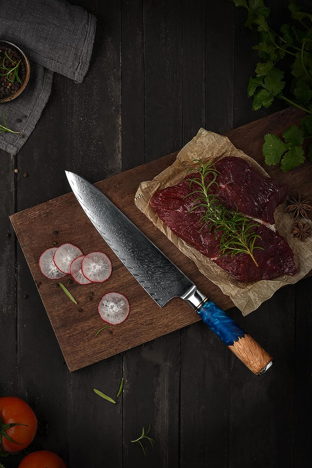 Chef Knife Damascus Japanese 8 Inch VG10 Kitchen Knife 67-Layer Damascus Steel Pro Ergonomic Superb Sharp Edge Gyuto Chef Knife[Gift Box]-Blue Resin Handle image number 1