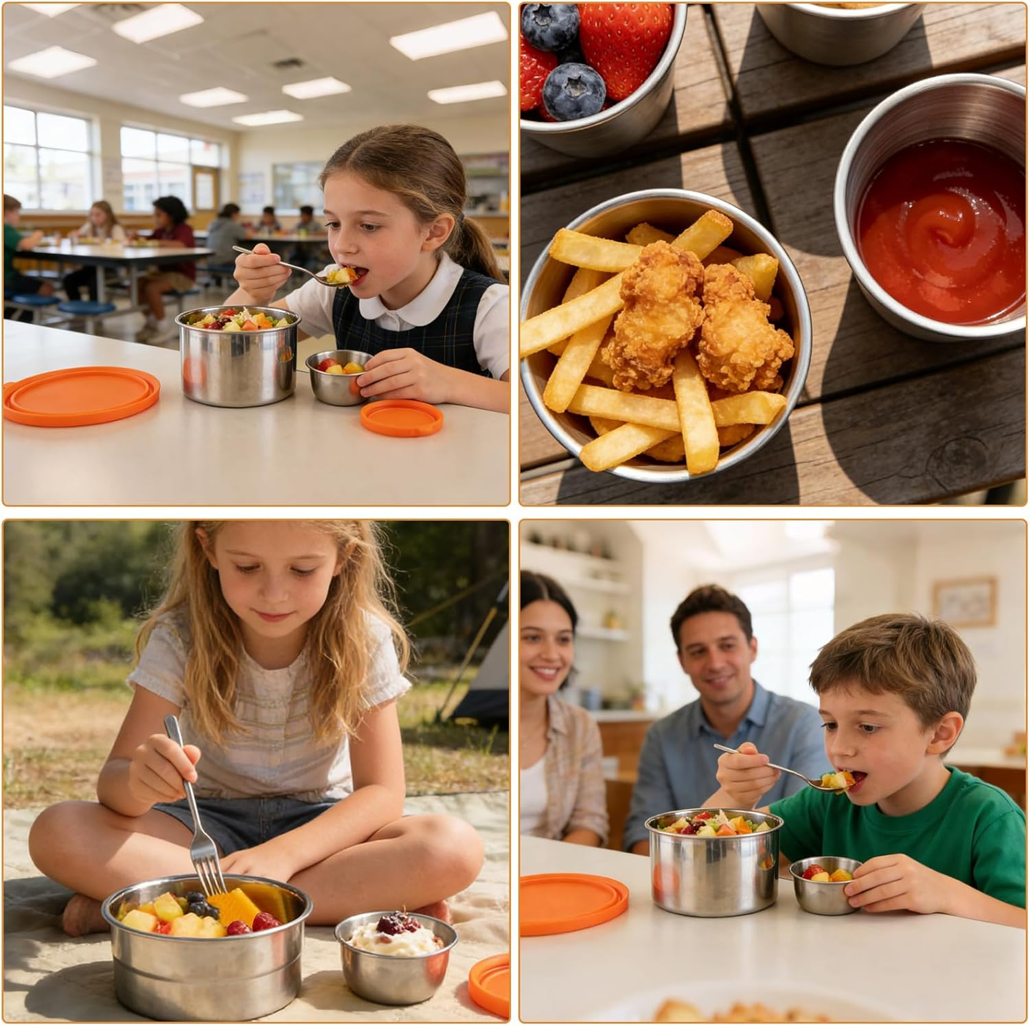 4Er Stainless Steel Snack Box Set with Silicone Lids, Lunch Box for Kids, Snack Container&Stainless Steel Containers for Fridge Storage, Meal Prep, Salad Dressing Container to Go (1.7/3.1/6.1/12.9 Oz) image number 6