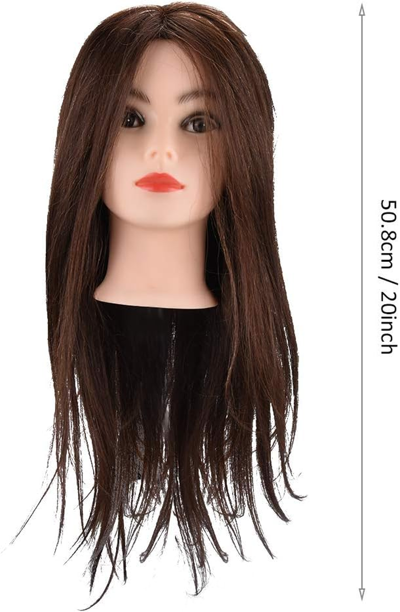 Mannequin Head with Human Hair, 20 Inch Hairdressing Model with Clamp, Styling Training Manikin Cosmetology Doll Training Head for Hairdresser Practice image number 3