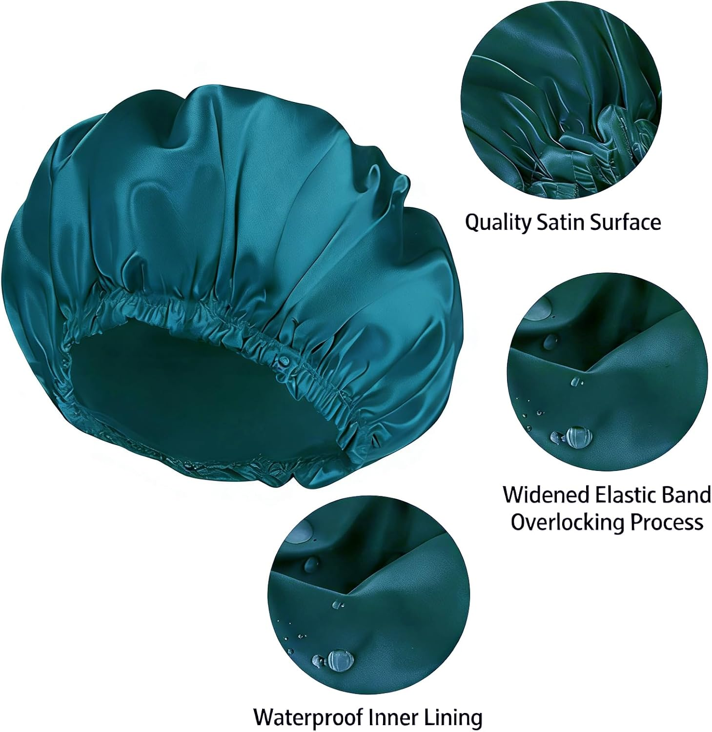 4PC Satin Lined Shower Caps Set, Large Waterproof Reusable Bath Hair Caps for Women with Long Hair, Premium Shower Bonnets & Plastic Hair Treatment Caps Accessories image number 2