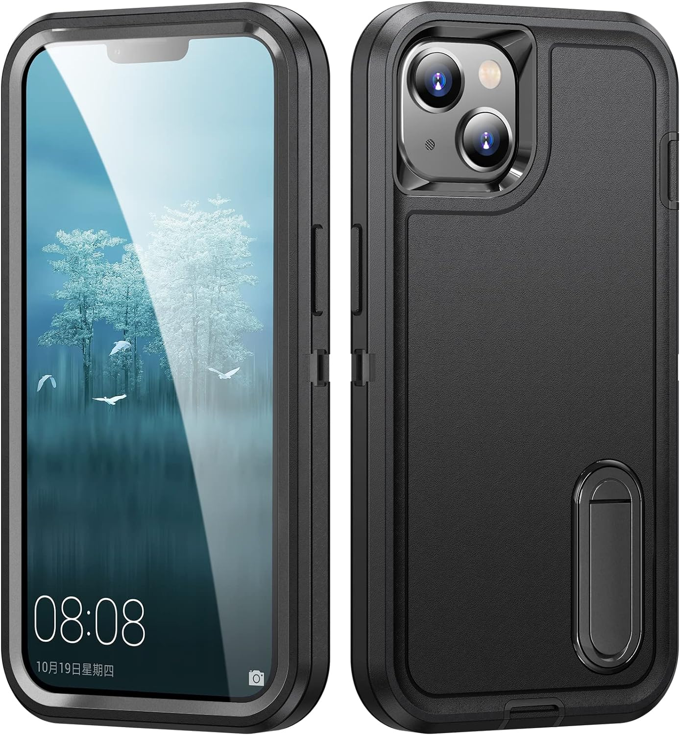 Shockproof Case for Iphone 14 Case with Kickstand,Military Grade Drop Protective,Heavy Duty Hard Back 3-Layer Protective Phone Cover for Iphone 14 (Black)