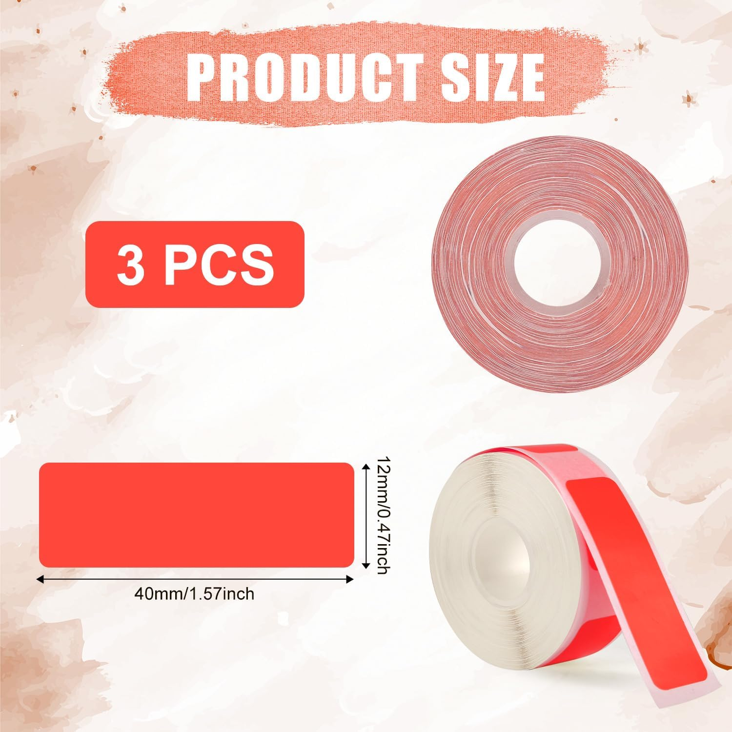 3 Rolls Label Maker Tape for Phomemo D30 Label Printer Machine, 12Mm X 40Mm Thermal Paper Stickers Waterproof Self Adhesive Label Tape Replacement for Home Office School Files (Red) image number 1