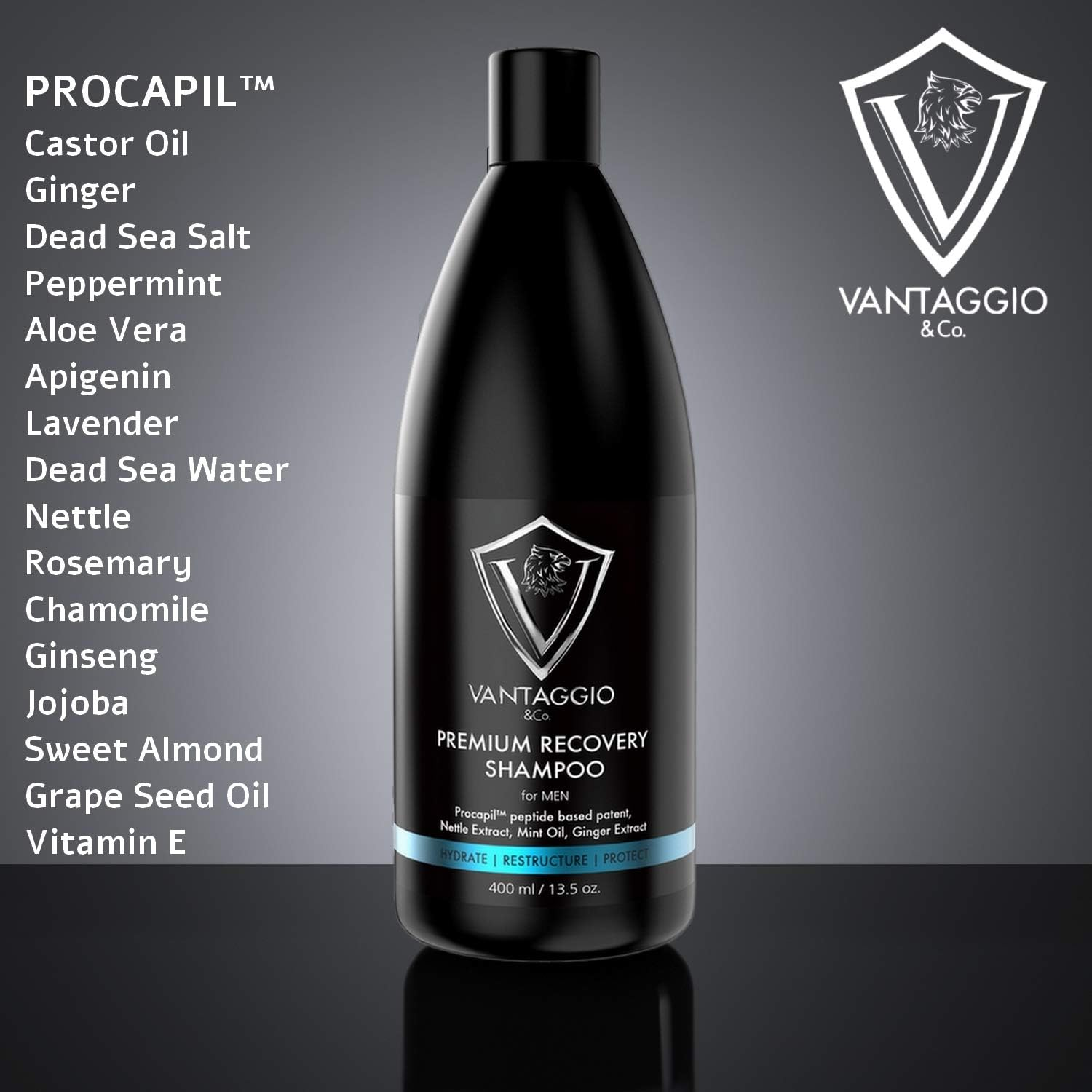 Hair Loss Shampoo for Men &ndash; Boosts Hair Growth and Thickening &ndash; DHT Blocker Fights Thinning and Alopecia &ndash; PROCAPIL Premium Formula with Castor Oil Peppermint Ginseng and Dead Sea Salt &ndash; 13.5 Oz image number 2