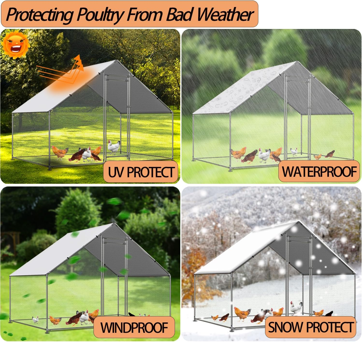 Chicken Coop Cover Waterproof and UV, 11.3 * 6.3 FT Chicken Run Cover for Winter with Ball Bungees Cords, Shade Cloth for Large Chicken Coop, Walk-In Chicken Run Pen, Chicken Coop Tarp (1 Pack)