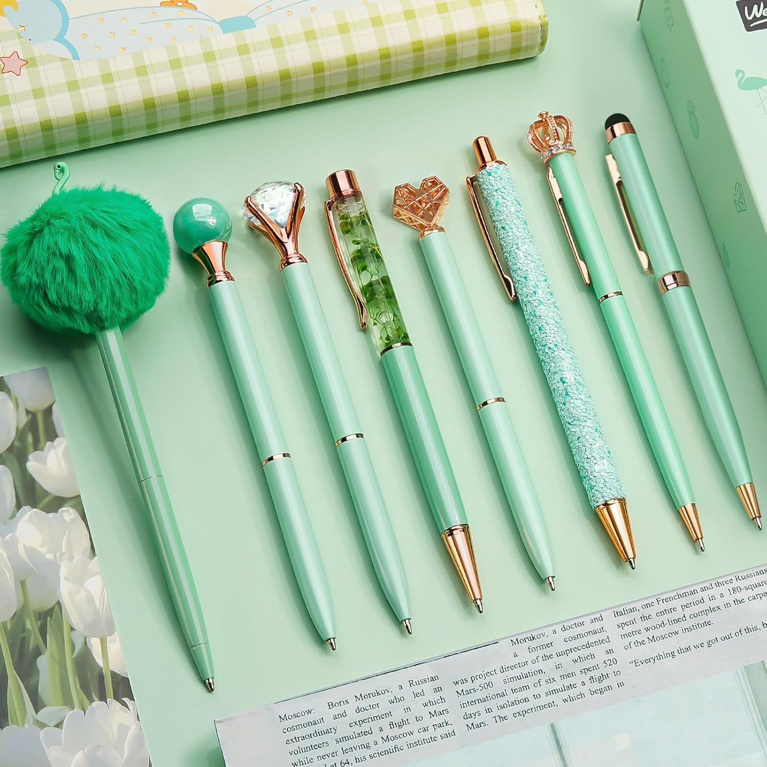 WEMATE 8Pcs Ballpoint Pens Set Metal Crystal Diamond Pen Glitter for Journaling Black Pen Bling in Black & Blue Ink Pretty Cute Pens Fancy Pens Gifts for Women Wedding School Office Desk(Black)