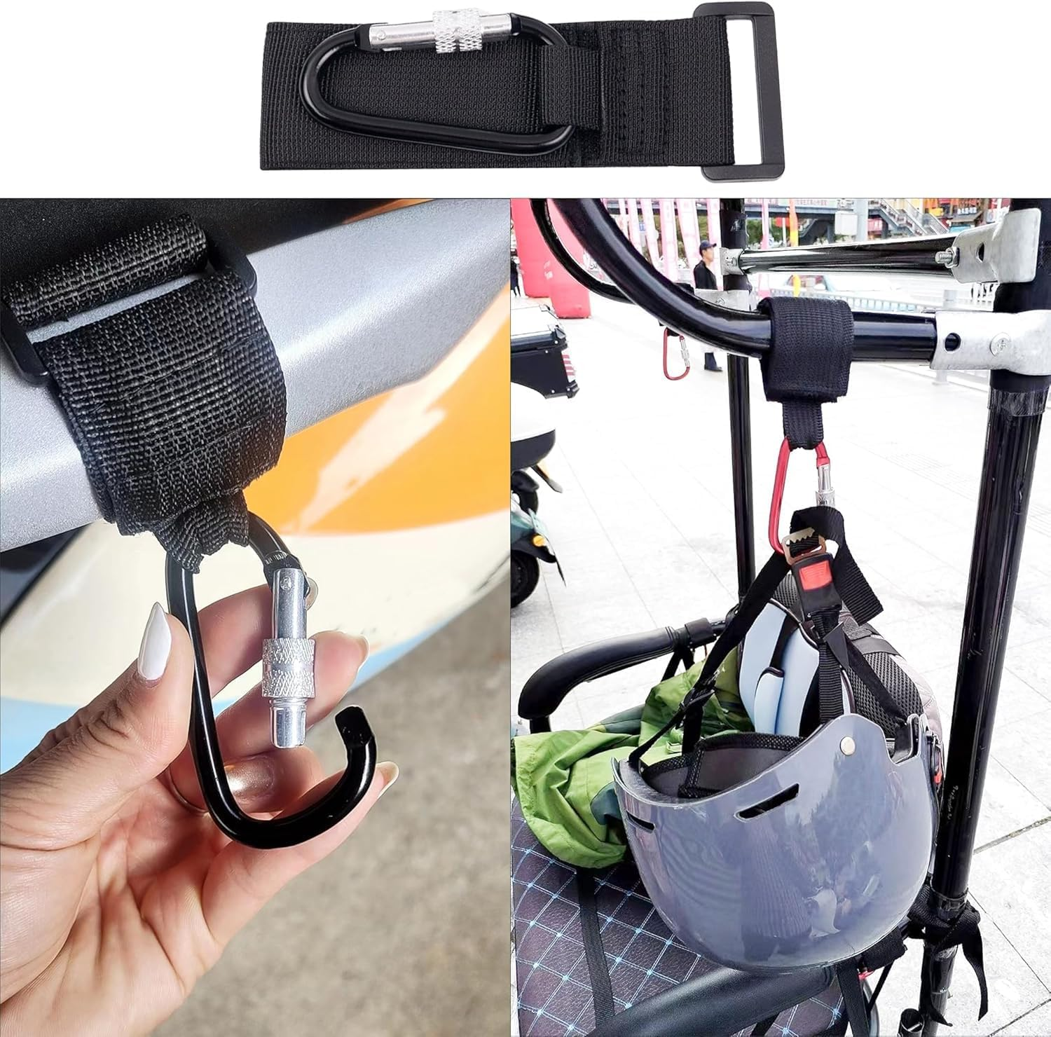 LIGHUFEIC 4 Pcs Walker Hook Hanging,Versatile Anti-Fall off Stroller Hooks for Hanging Diaper Bags Walker Rollator Crutches Wheelchair, Purses, and Shopping, Hang It Anywhere You Need It(Black) image number 6