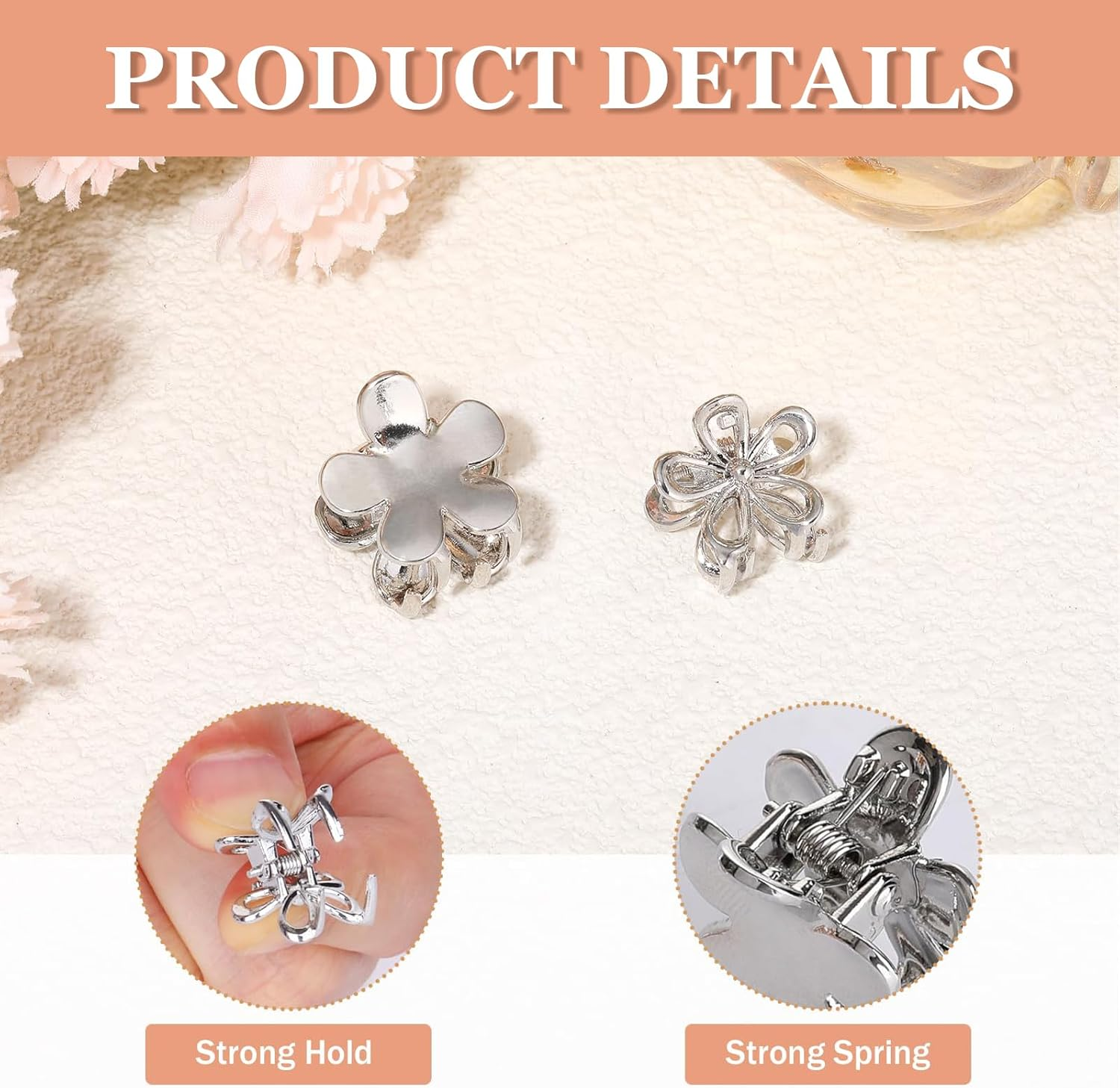 Mitdir Small Metal Hair Claw Clips, 12 Pieces Silver Mini Hair Clips, Non-Slip Pony Pins, Small Flowers Hair Pine Clips, Cute Tiny Hair Clips image number 2