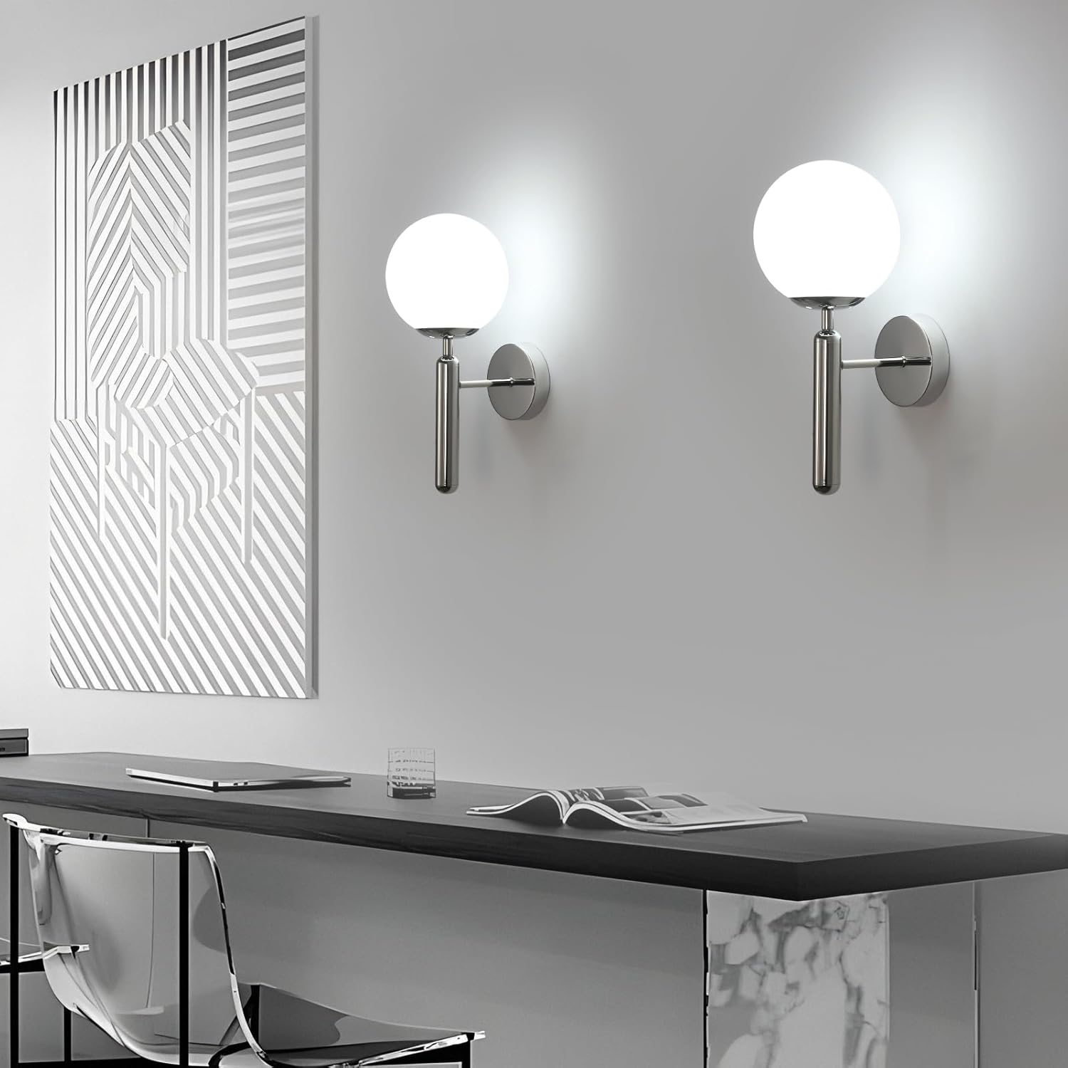 Goeco E27 Interior Wall Light Chrome with Glass Ball Shade Diameter 15 Cm Max 60 W Vintage Mood Lighting for Bedroom Living Room Kitchen Hallway No Bulbs image number 5