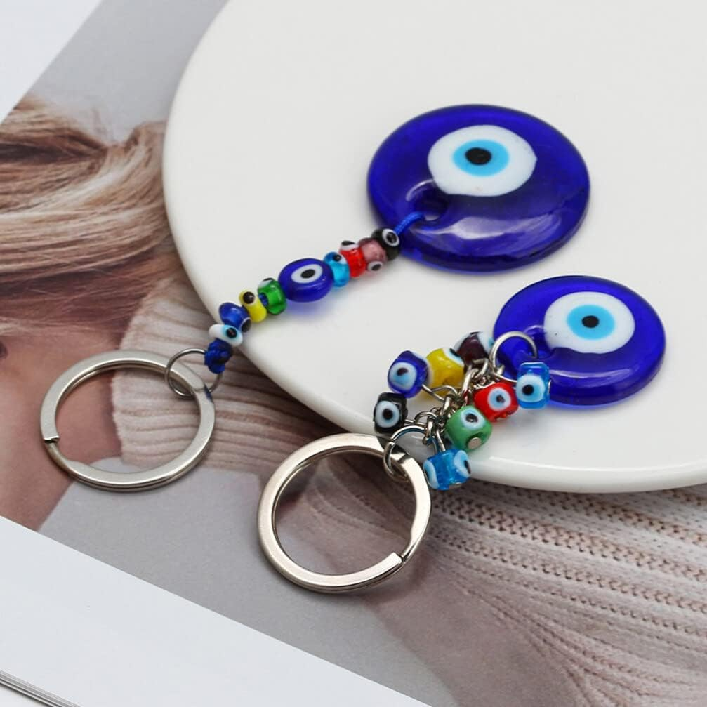HOLIDYOYO Turkish Devils Eye Pendant, Bule Evil Eye Keyring, Blessing Protection Pendant, Handmade Hand Key Holder for Car Backpack Decor image number 2
