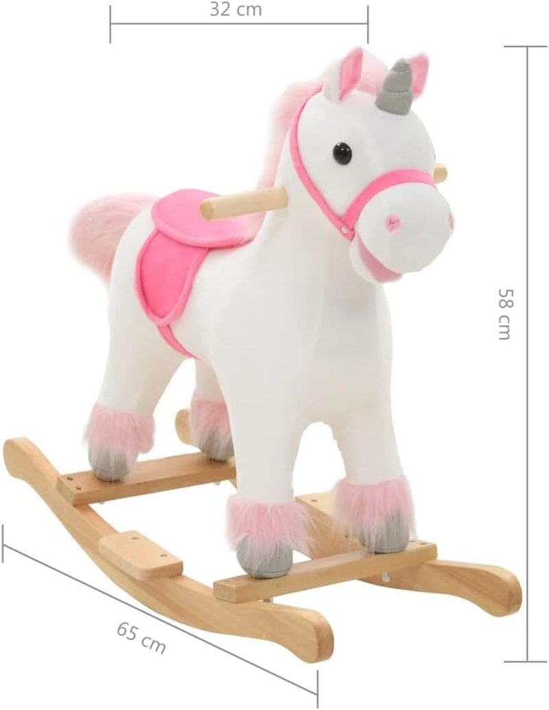 Vidaxl Rocking Animal Unicorn, Ride on Toy with Metal Frame, Plush Toy for Ages over 2 Years, Rocking Horse for Kids, Plush White and Pink image number 2