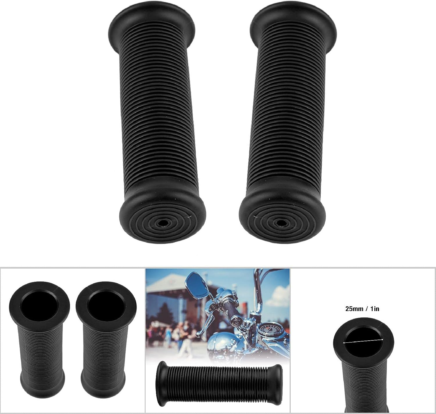 Handle Grip Pair, Motorcycle Grips Pair of 1Inch 25Mm/ 1.1Inch 28Mm Universal Motorcycle Vintage Handle Handlebar Grip for Most Motorcycles - Dark Brown image number 7