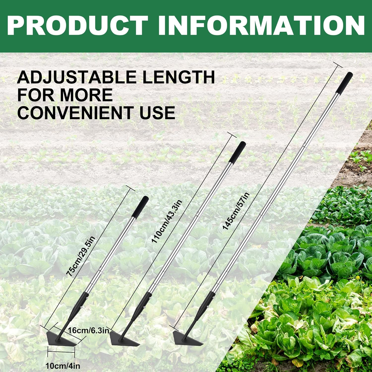 Triangle Garden Hoe, Carbon Steel Push-Pull Weeding Tool, Equipped with 57.5" Stainless Steel Long Handle &ndash; a Long-Handle Weeder for Digging, Weeding, Hoeing and Loosening Soil image number 5