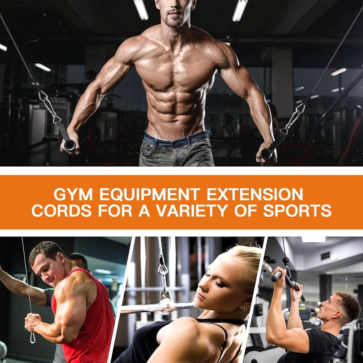 Lexziuo 2PCS Gym Cable Extension Strap with Carabiner, Fitness Pulley Workout Cable for Cable Machine, Home Gym Accessories & Strength Training Equipment, Stainless Steel Connector image number 4