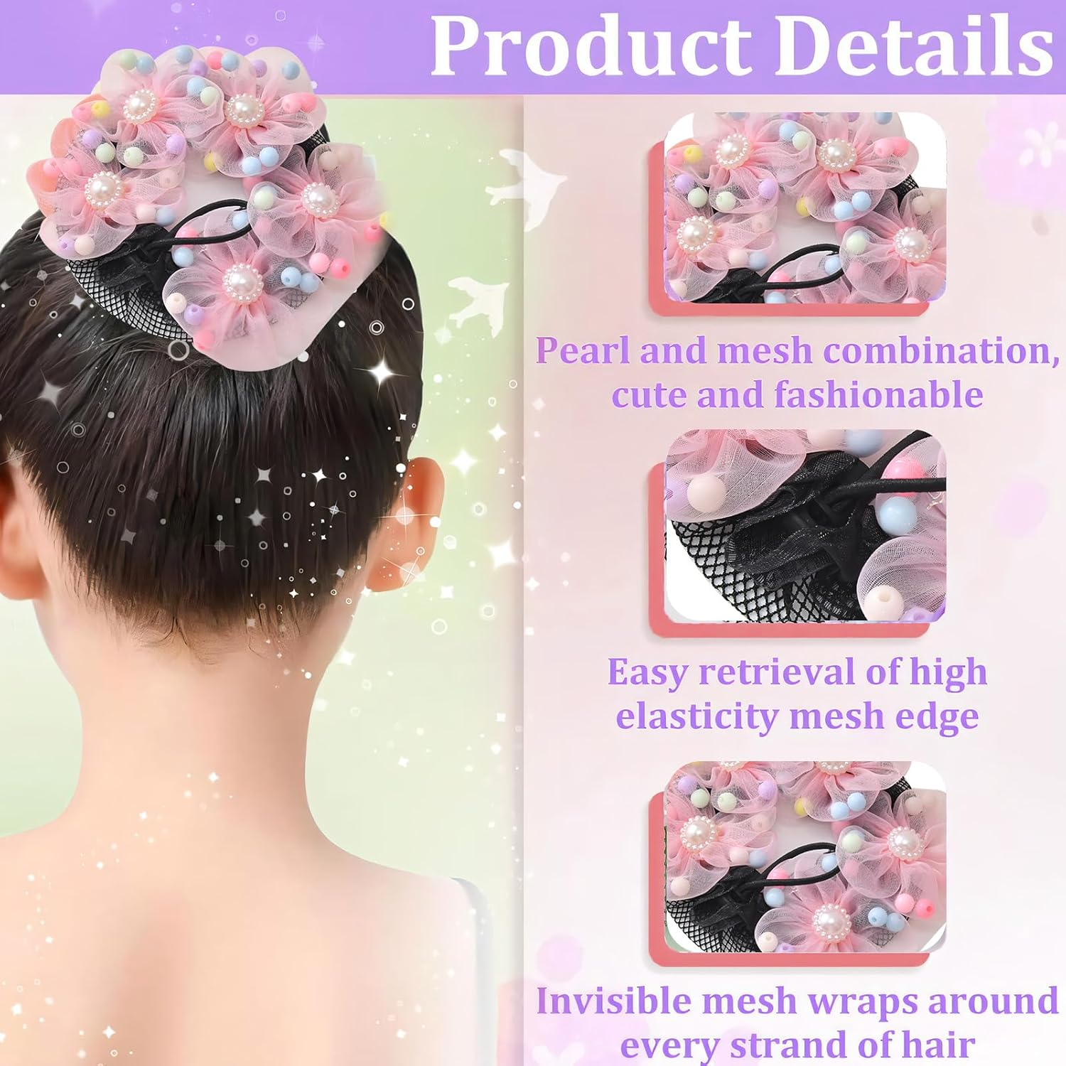EUYKQNOI Pack of 4 Hair Net Bun and Bun Pillow Small, Soft Breathable Material, Easy for Perfect Hairstyles, Ideal for Children, Girls, Ballet and Women'S Hair Accessories, Daily Use Hair Nets image number 1