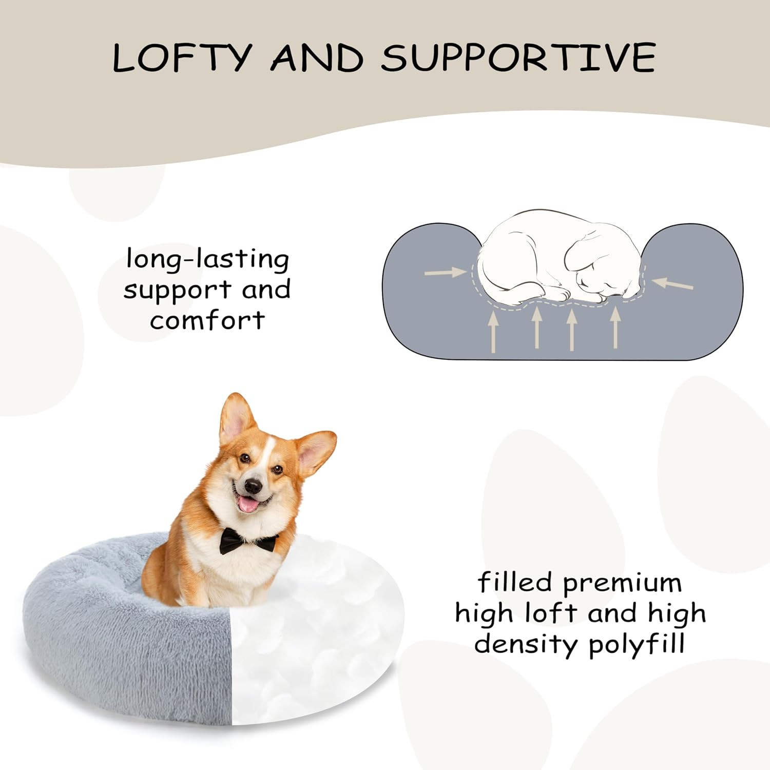 Calming Dog Bed, Plush Anti-Anxiety Donut Dog Bed for Small Medium Large Dogs, Warming Cozy Soft Cute round Washable, Marshmallow Cuddler Nest Pet Bed, Grey image number 6