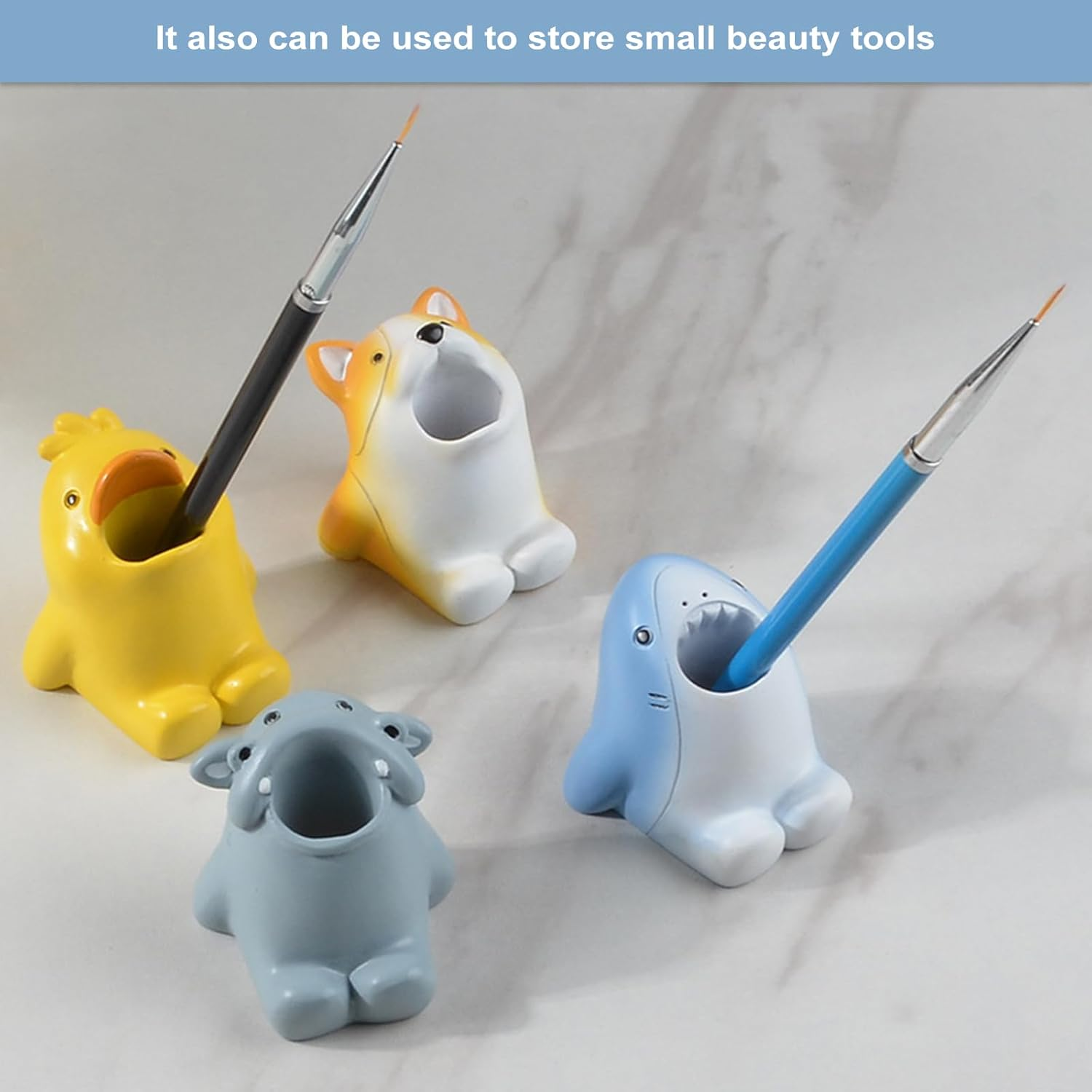 Cute Pen Pencil Holder,Kawaii Resin Animals Organizer,Creative Shark with Wide Mouth Pencil Holder,Cartoon Toothbrush Holder,Mini Storage Decorations for Office Desk Dressing Table(Shark) image number 5