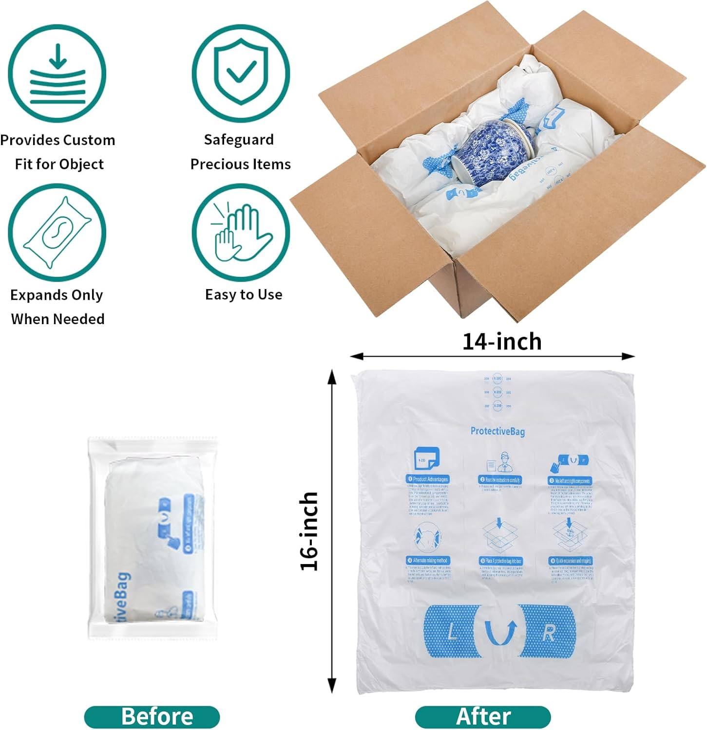8 Pcs 14&rdquo;X16&rdquo; Expanding Foam Packaging for PC & Irregular-Shaped Items - Shockproof Expandable Packing Foam, Protective Computer Shipping Material for Electronics & Fragile Devices