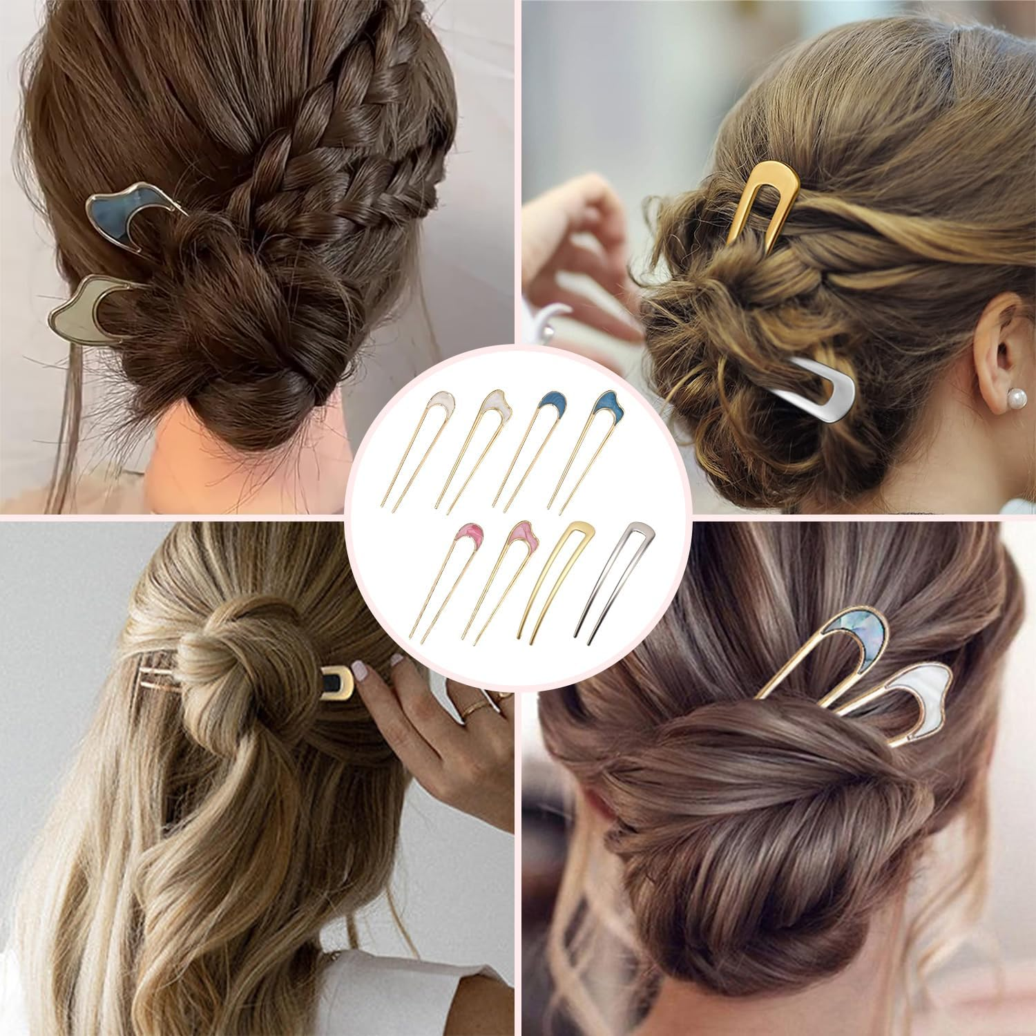 SYEYCW 8 Pcs U-Shaped Hair Pins, French Hair Pin, Metal French Hair Pins for Thick Hair, Simple Everyday Updo Hair Pin, French Twist Hair Pin Fork for Women Girls Hair Types Styling Hair Accessories image number 1
