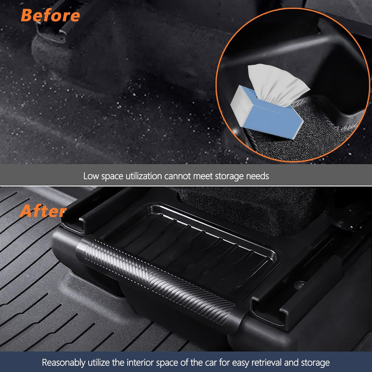 Rear Center Console Floor Storage Box for Tesla Model Y Juniper 2025 2026 Storage or Organizer 2Nd Row Center Console Rubbish Bin Can TPE Material Backseat Trash Can with Lids Accessories image number 3