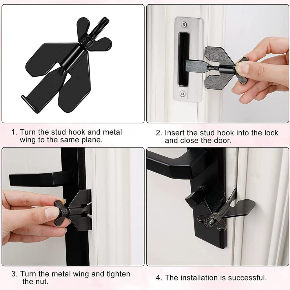 Upgrade Portable Door Lock for Travel,Suithink 304 Stainless Steel Black Door Fittings Hardware Temporary Security Lock for Home Security Hotel Apartment, Prevent Unauthorized Entry (2) image number 1