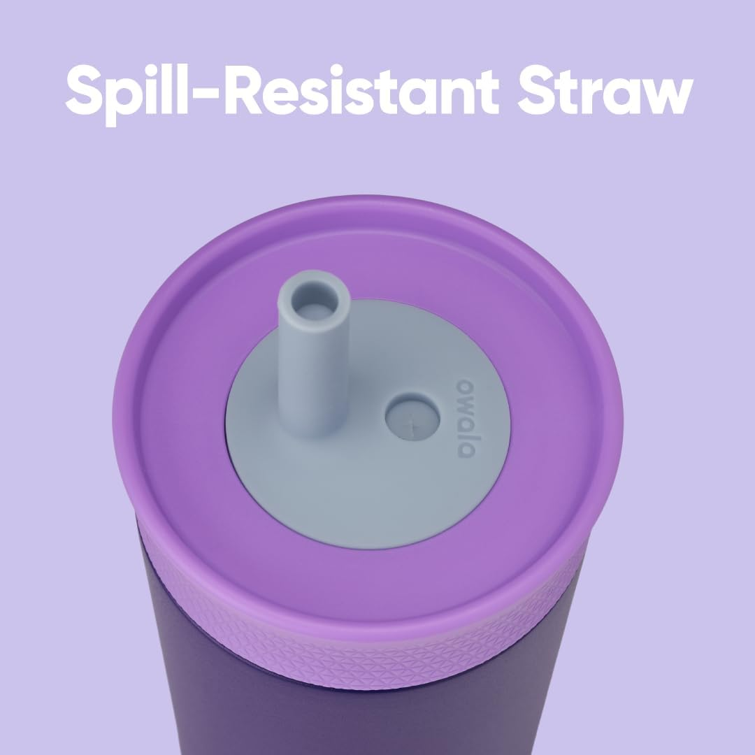 Owala Kids Insulation Stainless Steel Tumbler with Spill Resistant Flexible Straw, Easy to Clean, Kids Water Bottle, Great for Travel, Dishwasher Safe, 12 Oz, Purple (Peacock Palace)