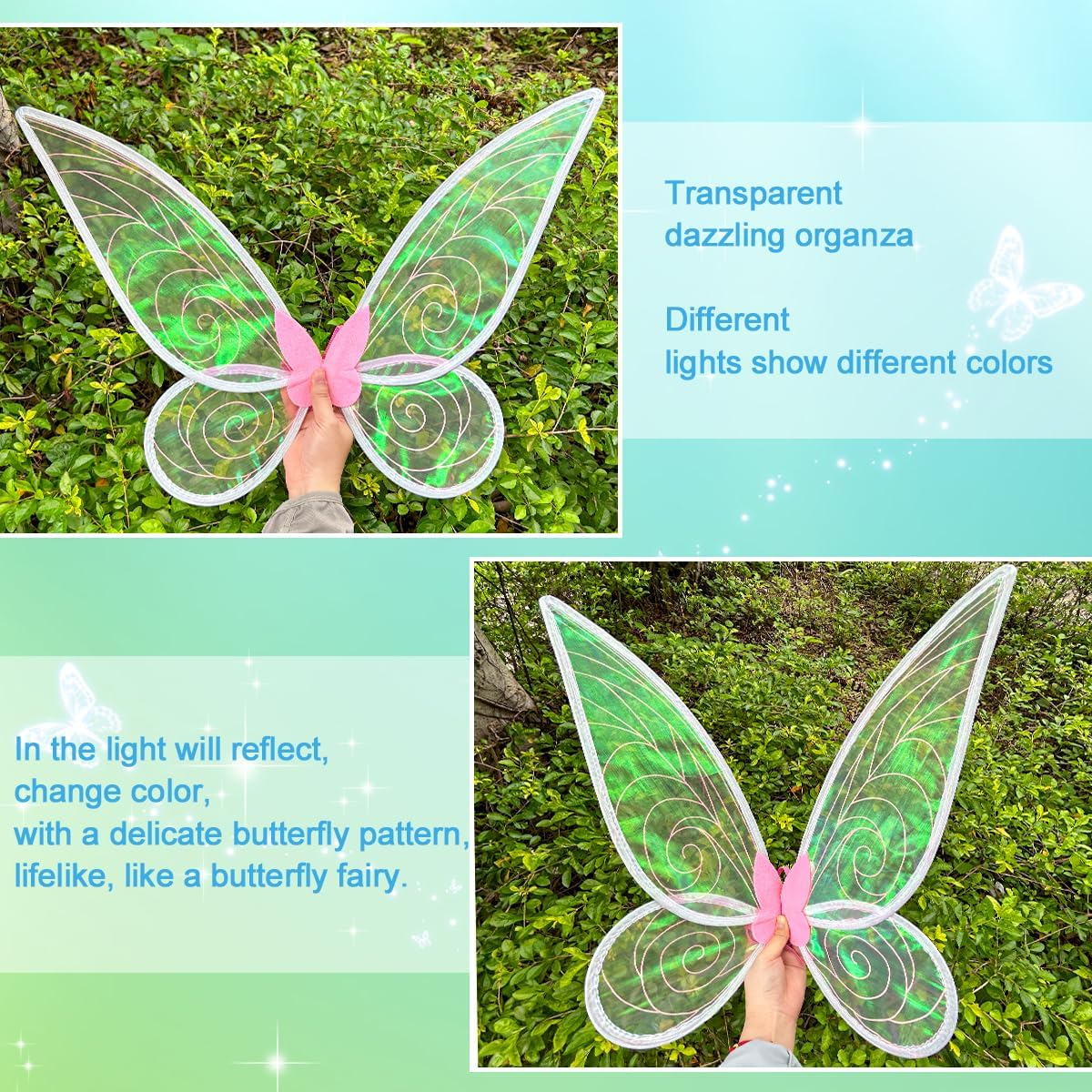 Poptrend Fairy Wings for Adults, Butterfly Wings for Girls Fairy Party Halloween Sparkle Angel Wings Dress up Favor image number 4