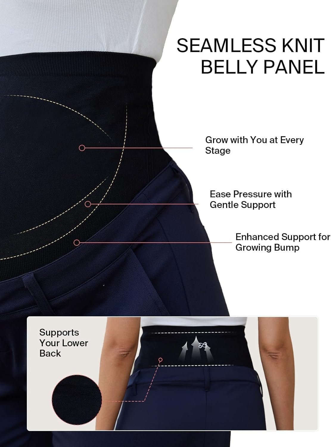 Ecavus Maternity Pants over the Belly Seamless Stretch Work Pants Dual Length Pregnancy Office Dress Pants with Pockets image number 7