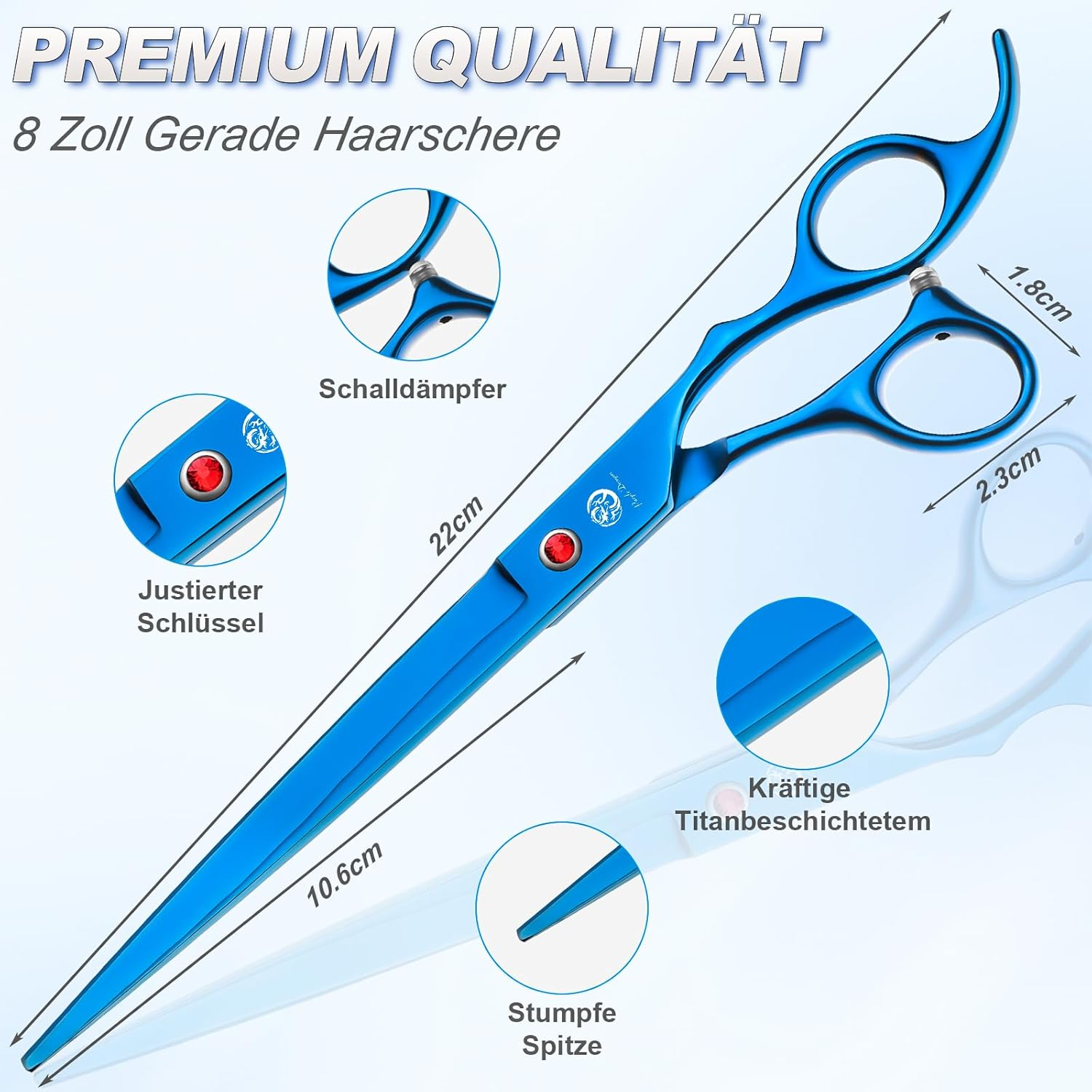 Purple Dragon 8 Inch Dog Scissors Set Professional 3-In-1 Fur Scissors Set for Dogs &ndash; Blue Dog Scissors Set Straight, Serrated and Curved Scissors Are Included for Dogs for Cats and Other Animals image number 2