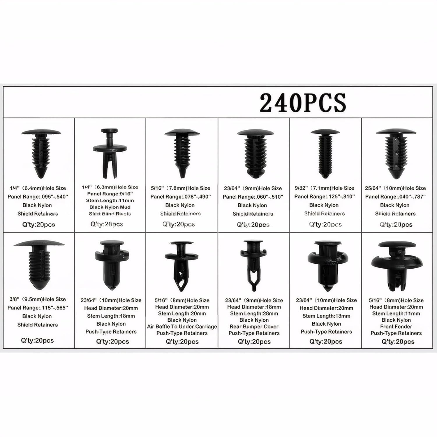 JZS 240Pcs Bumper Retainer Clips with Fastener Remover Universal Car Plastic Rivets & Push Retainer Kit &ndash; Door Trim Panel Clips for Toyota, GM, Ford, Honda, Acura, Chrysler - 255Pcs image number 2