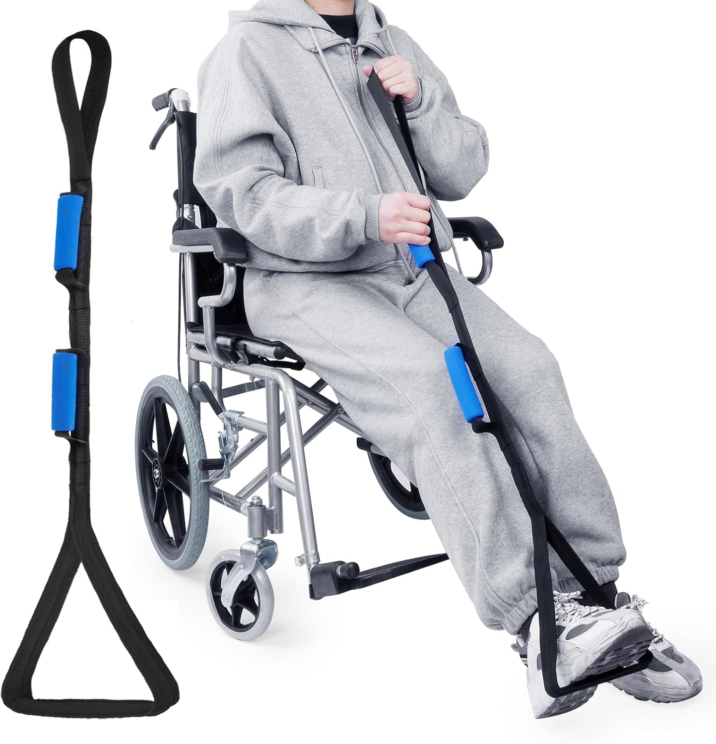 40 Inch Length Leg Lifter Strap,With 1.2M Aluminum Rod Embed,Large Foot Loop SS304 Tube Inside,Rigid Hand Straps with Multi Soft Foam Handles,Mobility Tool for Hip&Knee Replacement Surgery image number 2