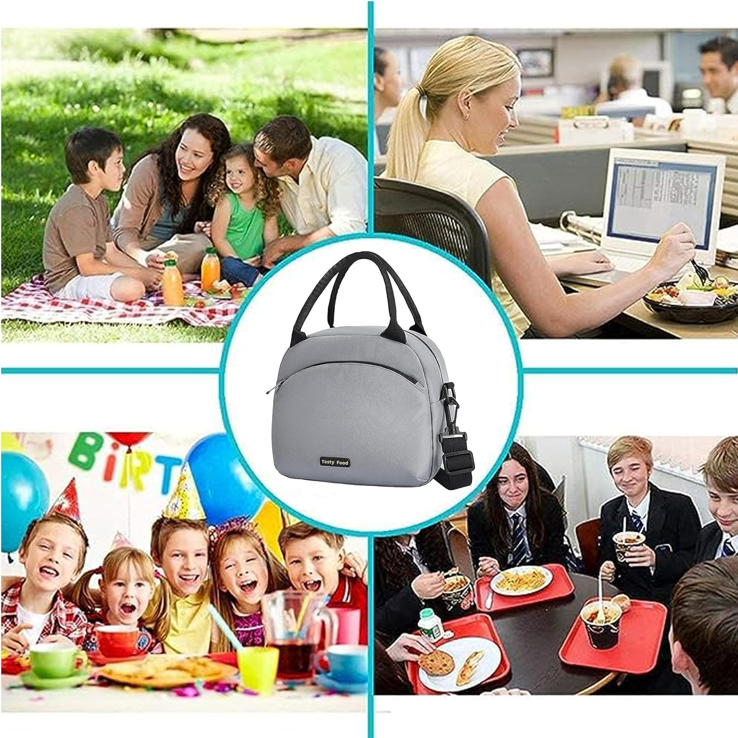 Lunch Bag Women Insulated Lunch Bag for Men Waterproof Lunch Cooler Bag Insulated Lunch Box for Women Portable Reusable Lunch Bag,With Adjustable Straps Can Be Used for Work,Picnic (Grey) image number 5