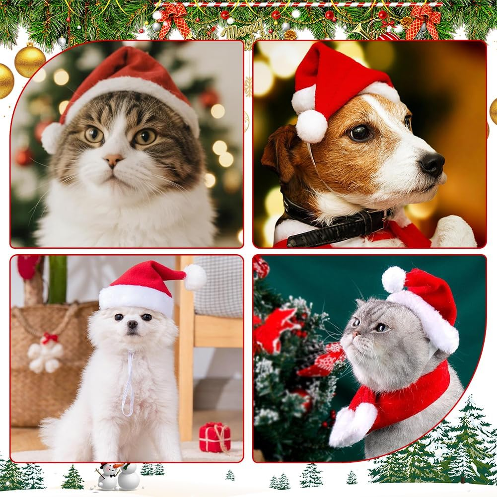 GORGECRAFT Santa Hat for Cats Red Polyester Christmas Pets Dogs Puppies Kittens Rabbit Doll Decoration Costume Small Hats Scarf Outfit Set for Winter Holidays Party Fancy Dress image number 6