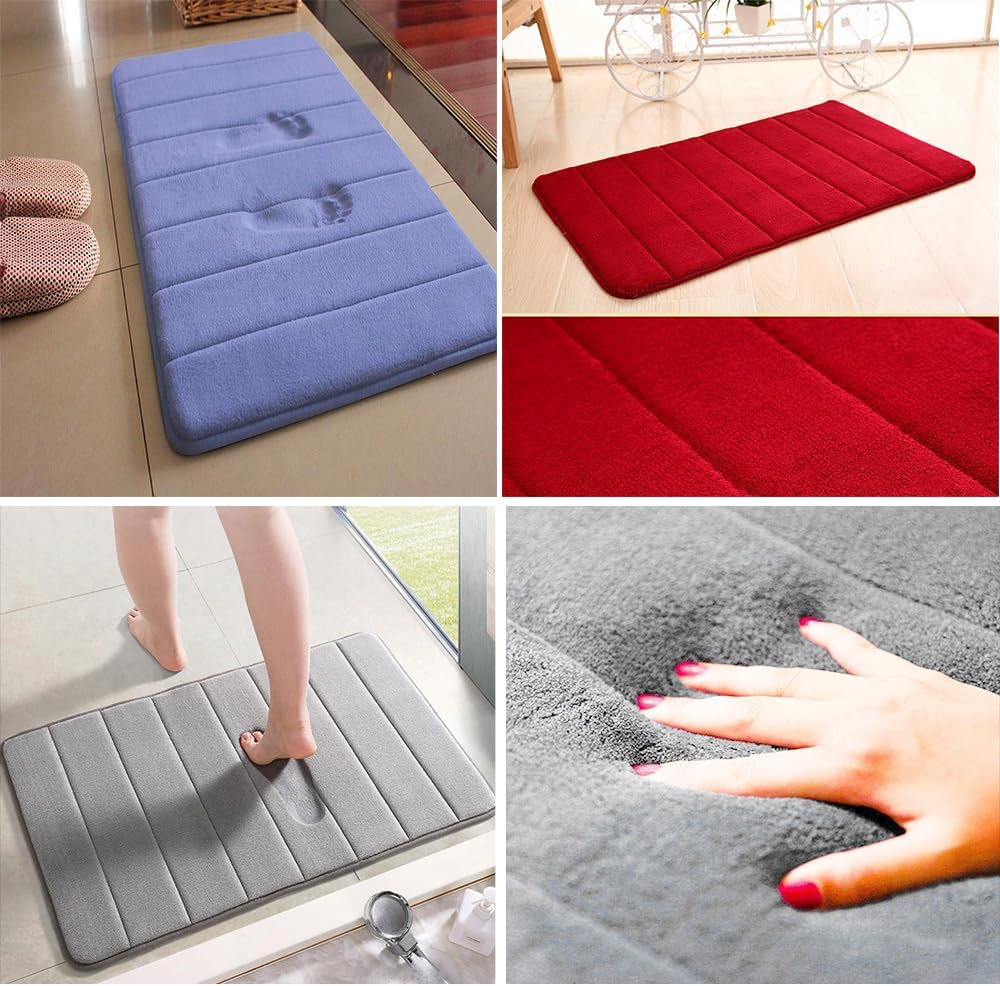 2X Red Non-Slip Bedroom Floor Tub Rug Memory Foam Bath Mat Bathroom Pad Soft Absorbent - 2X Grey image number 4