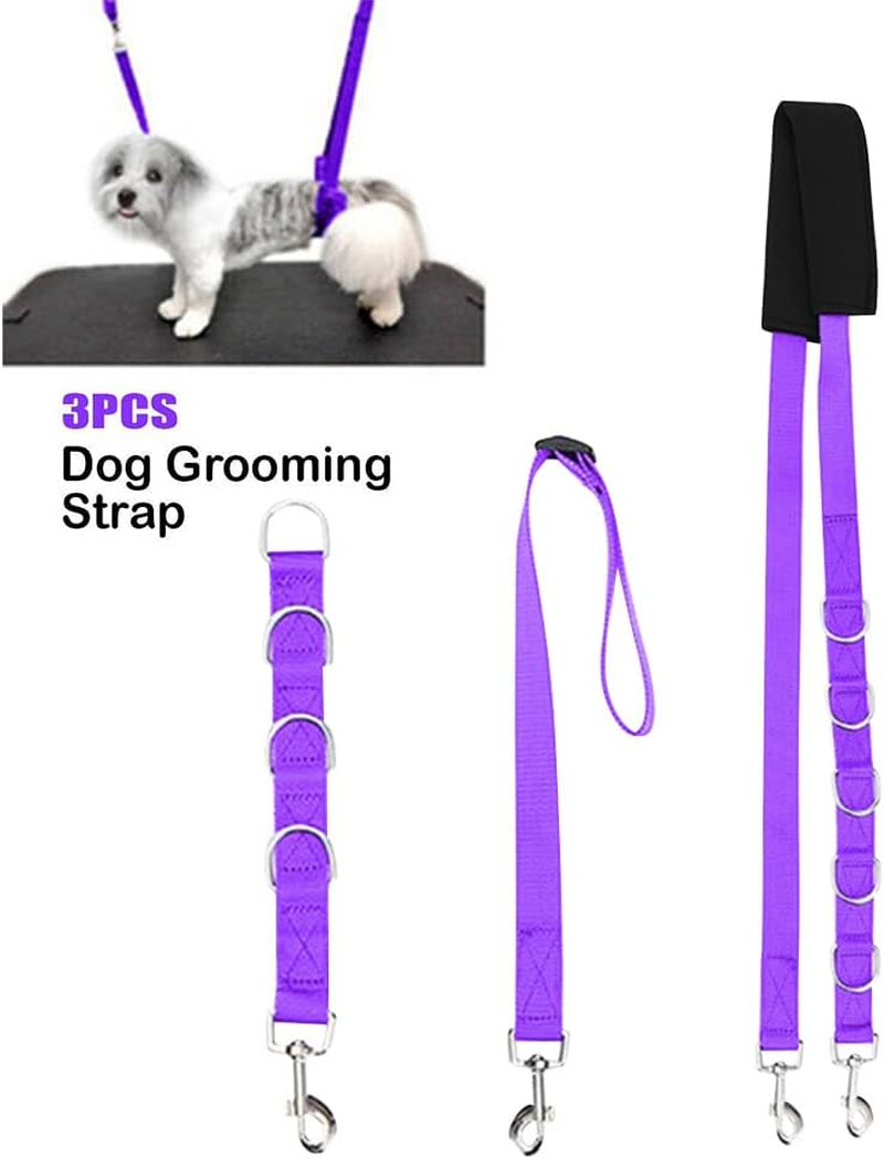 Ganquer 3Pcs Pet Dog Grooming Harness Strap Noose Restraint Belly Pad Leash Neck and Haunch Holder Grooming Adjustable Table Rope with D-Rings Bathing Band(Black) - Purple image number 2