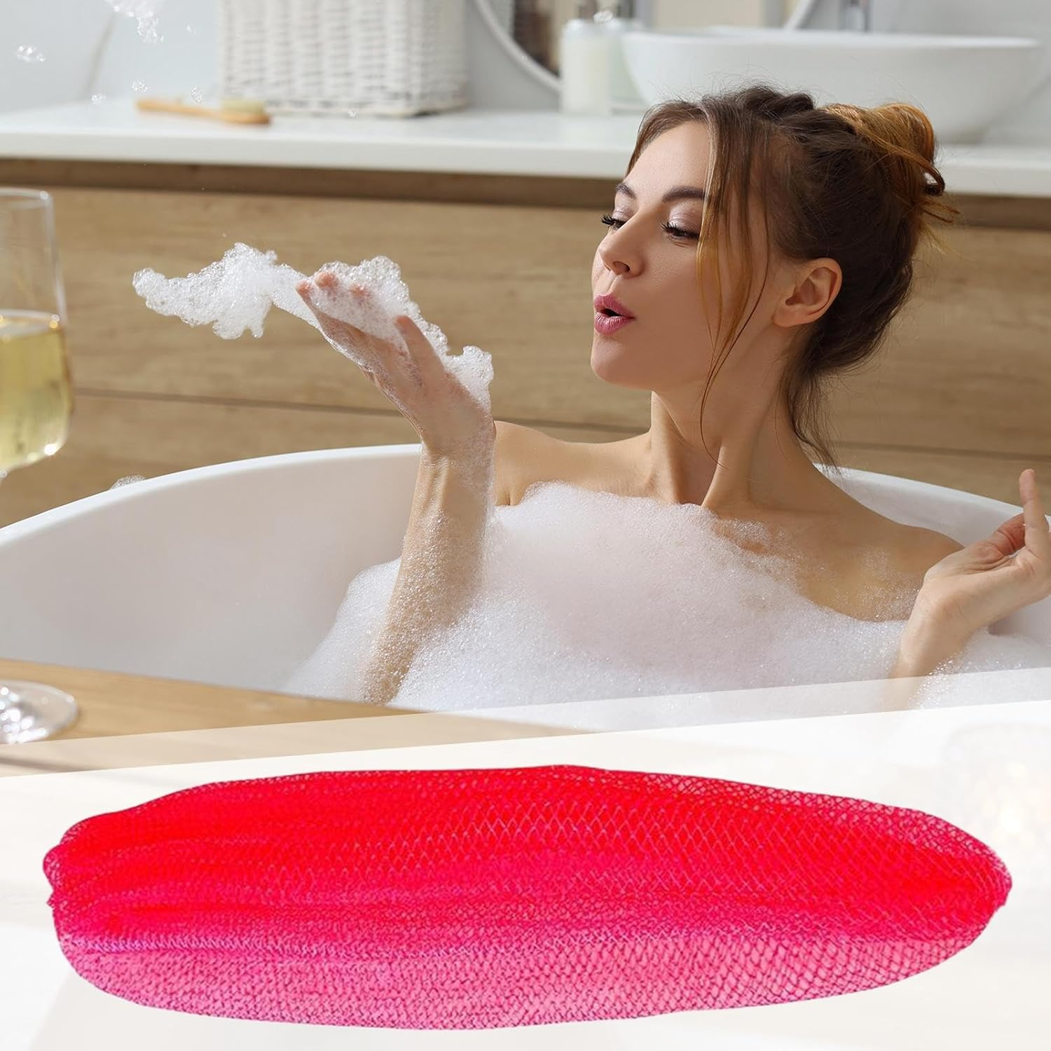 African Bath Net - Wash Net,Back Scrubber with Drawstring Body Rag for Sensitive Skin Daily Shower Hotel Post Workout Cleansing Home Travel Relaxation - Pink image number 4