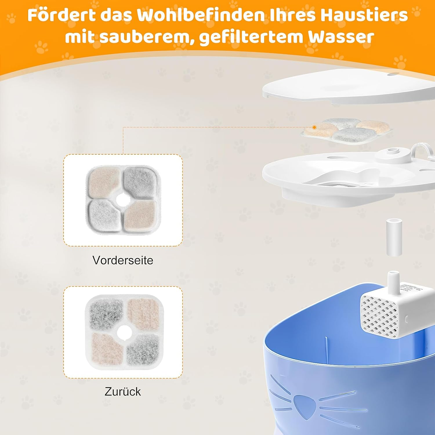 Pack of 16 Cat Fountain Filters for Catit Pixi Drinking Fountain with 2 Hoses, Triple Filter System Replacement Filter with Resin and Activated Carbon