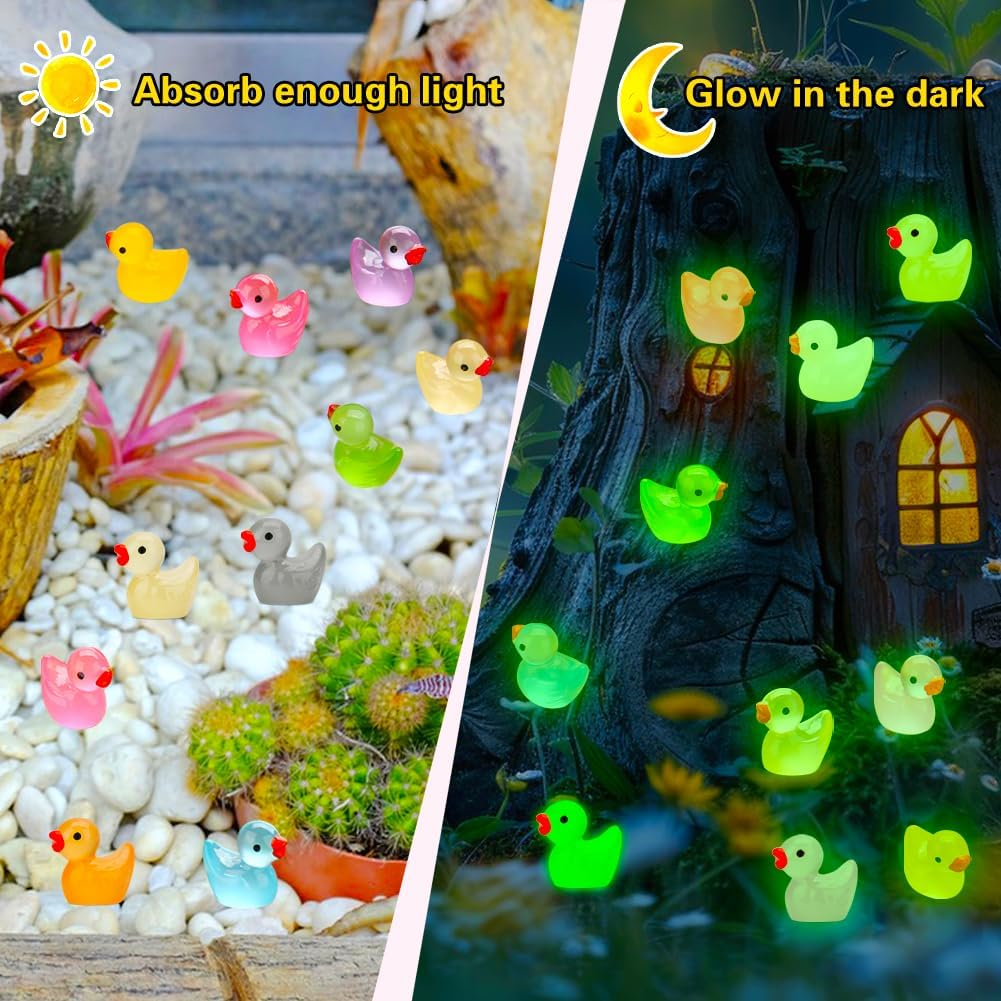 GWAHSA 240Pcs Luminous Mini Resin Ducks, Tiny Plastic Miniature Ducks Figures for Dollhouse Decor, Micro Garden, Aquarium, Craft, Gifts, Party Favors, Toys image number 1