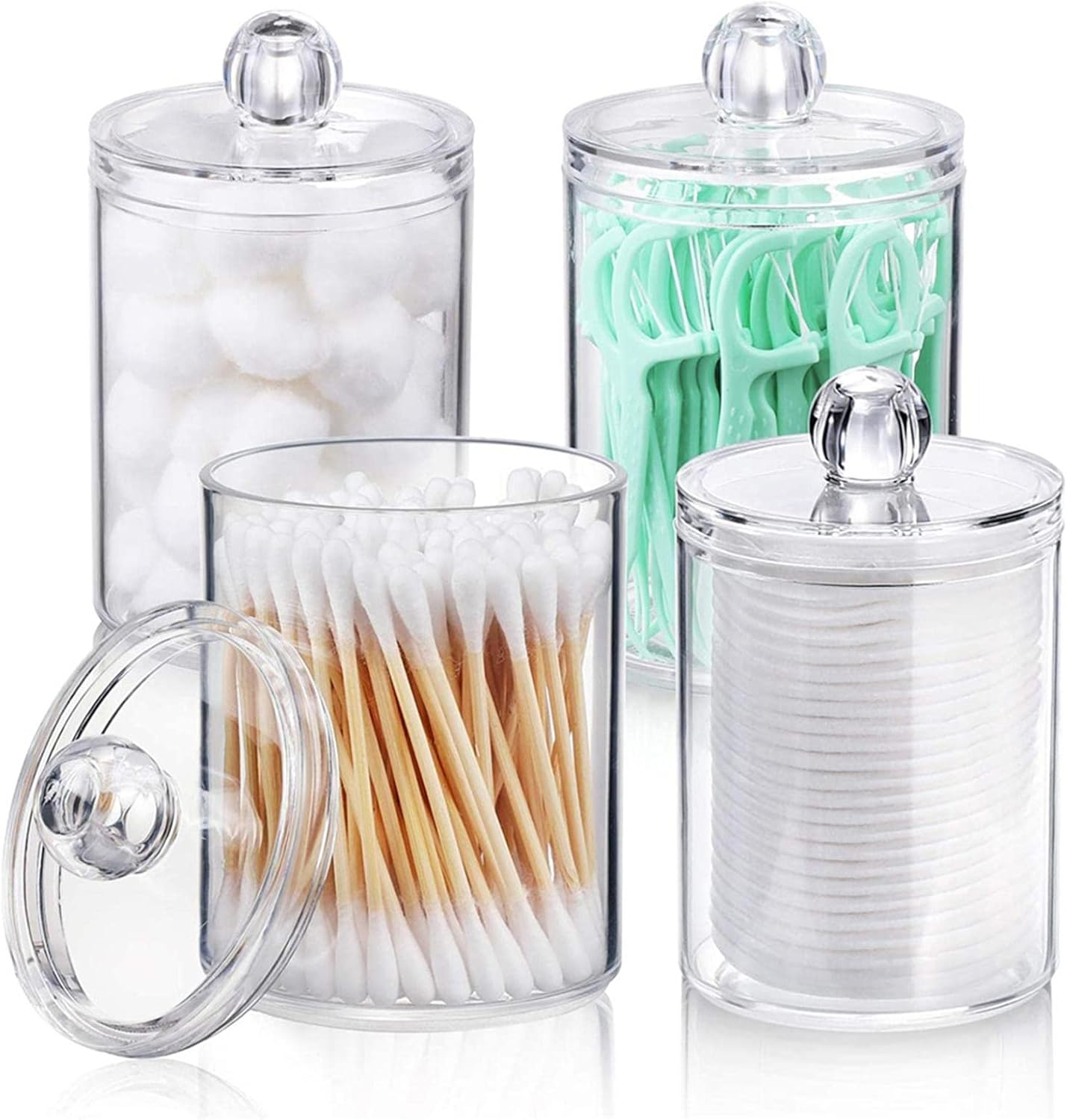 Clear Acrylic Cotton Organizer Jar - Bathroom Storage Canister for Cotton round Pads Swabs image number 3