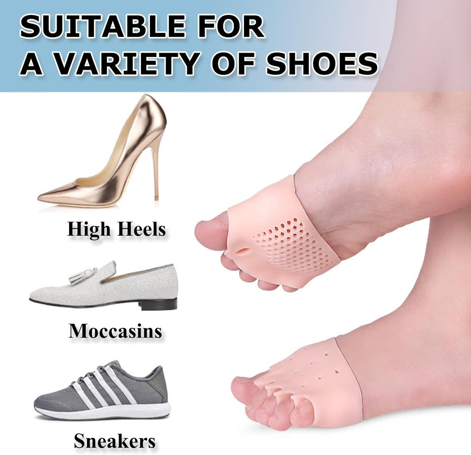 4PCS Hyggear Silicone Toe Separators, Toe Spacers & Metatarsal Pads, Five-Hole Honeycomb Forefoot Pads, Hallux Valgus Corrector, Breathable & Soft, Uniex image number 3