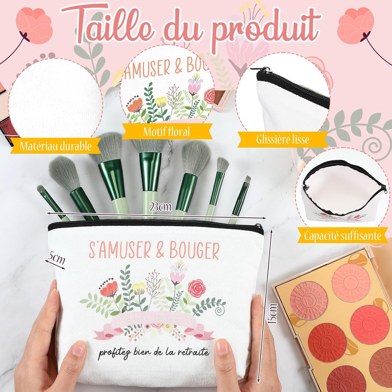 Xuniea Retirement Gift Set for Women - Travel Cosmetic Bags and Keychains, Flower Design, Practical Gift for Colleague, Teacher or Wife, as Shown, Fashion